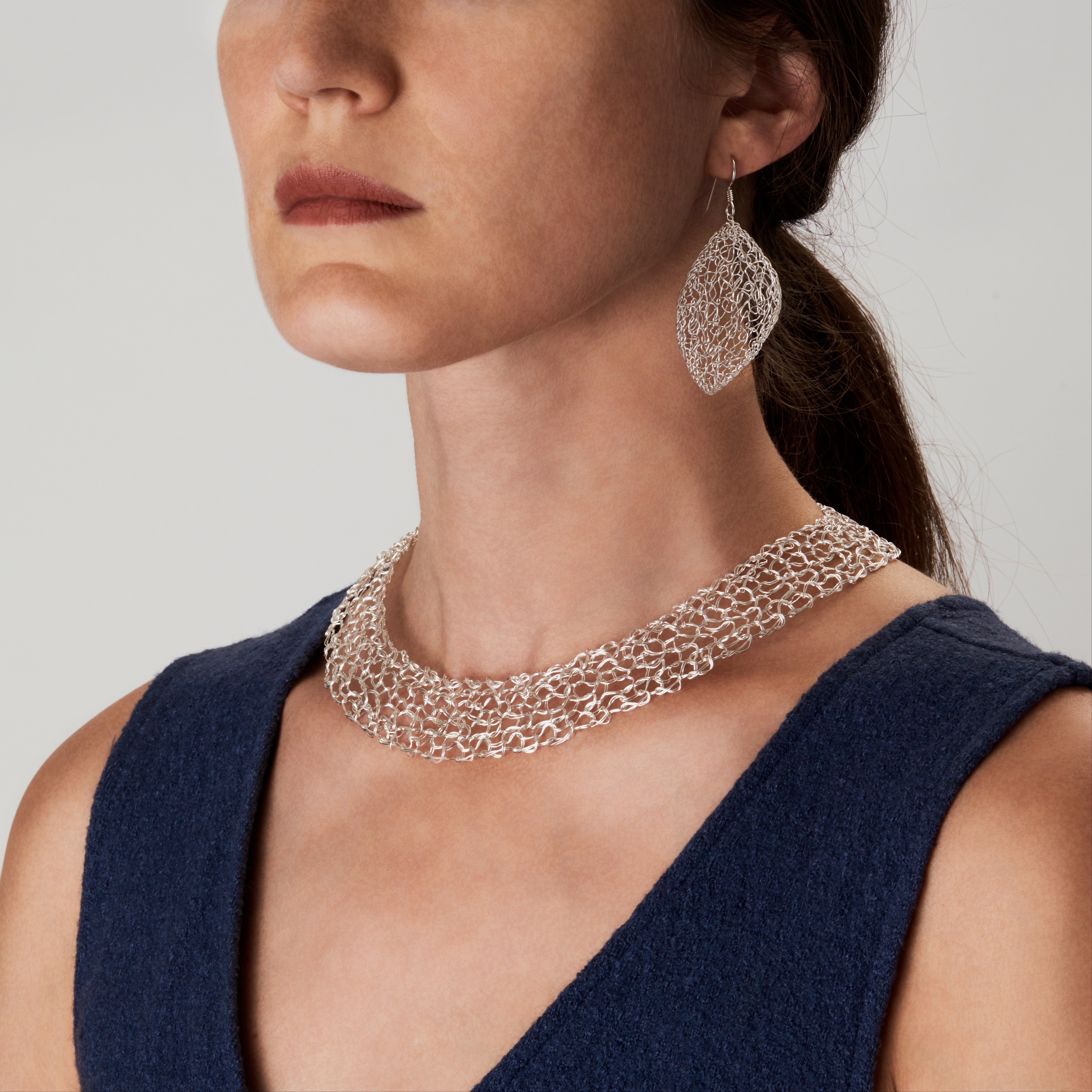 MetaLace Fine Silver Necklace and Earrings 22