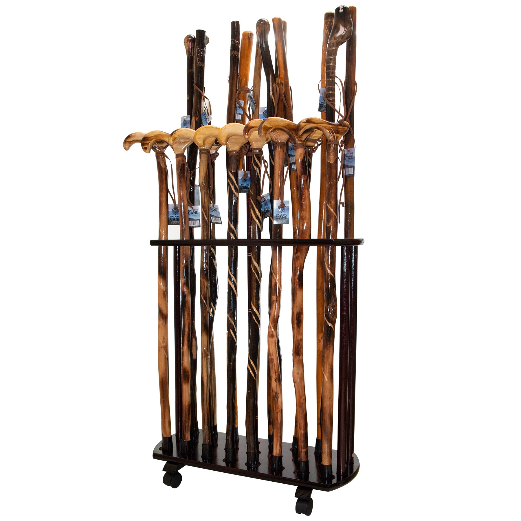 23 pc Assorted Walking Sticks & Canes with Wooden Floor Display 689