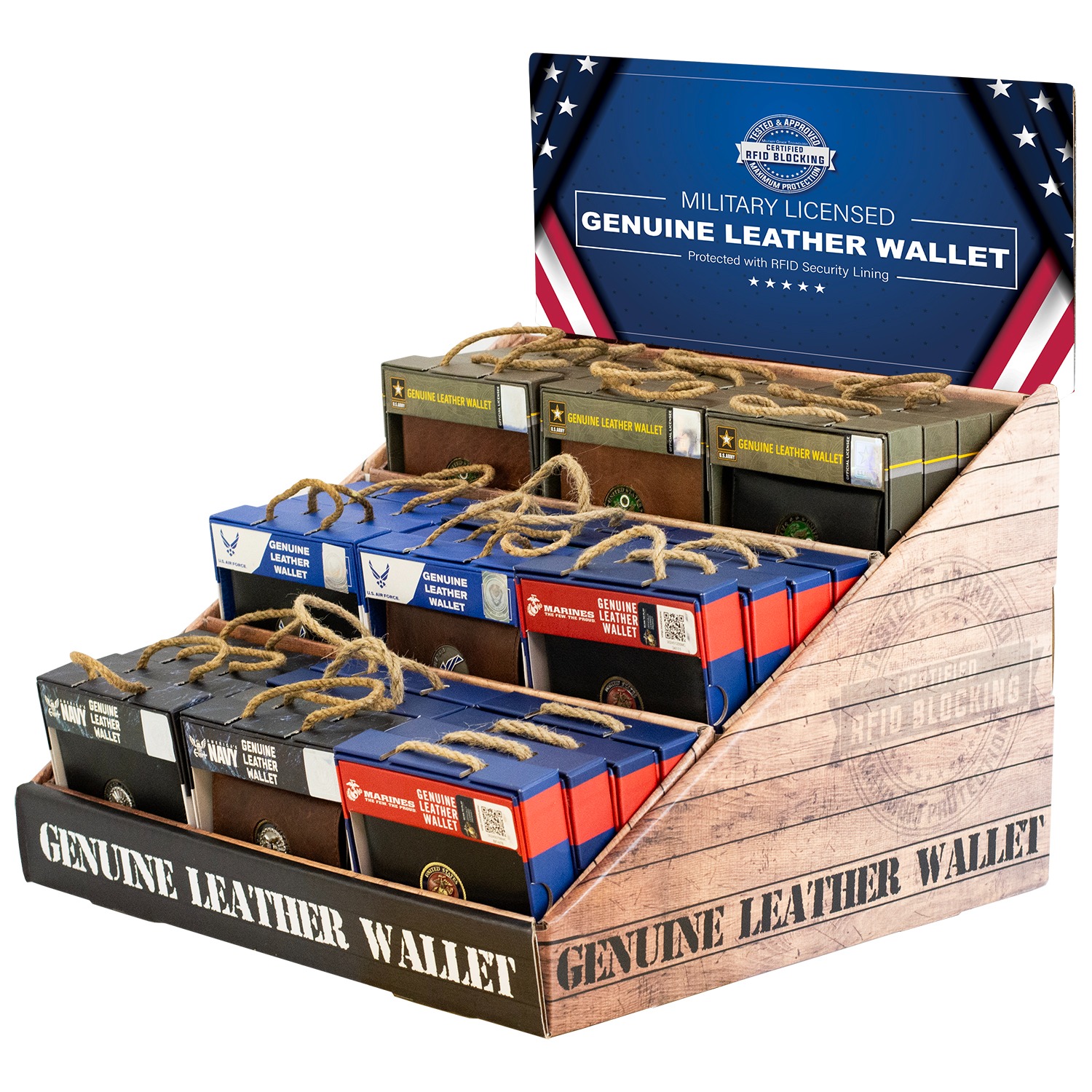 36 pc Assorted Genuine Leather Wallet with Military Licensed Medallion 691