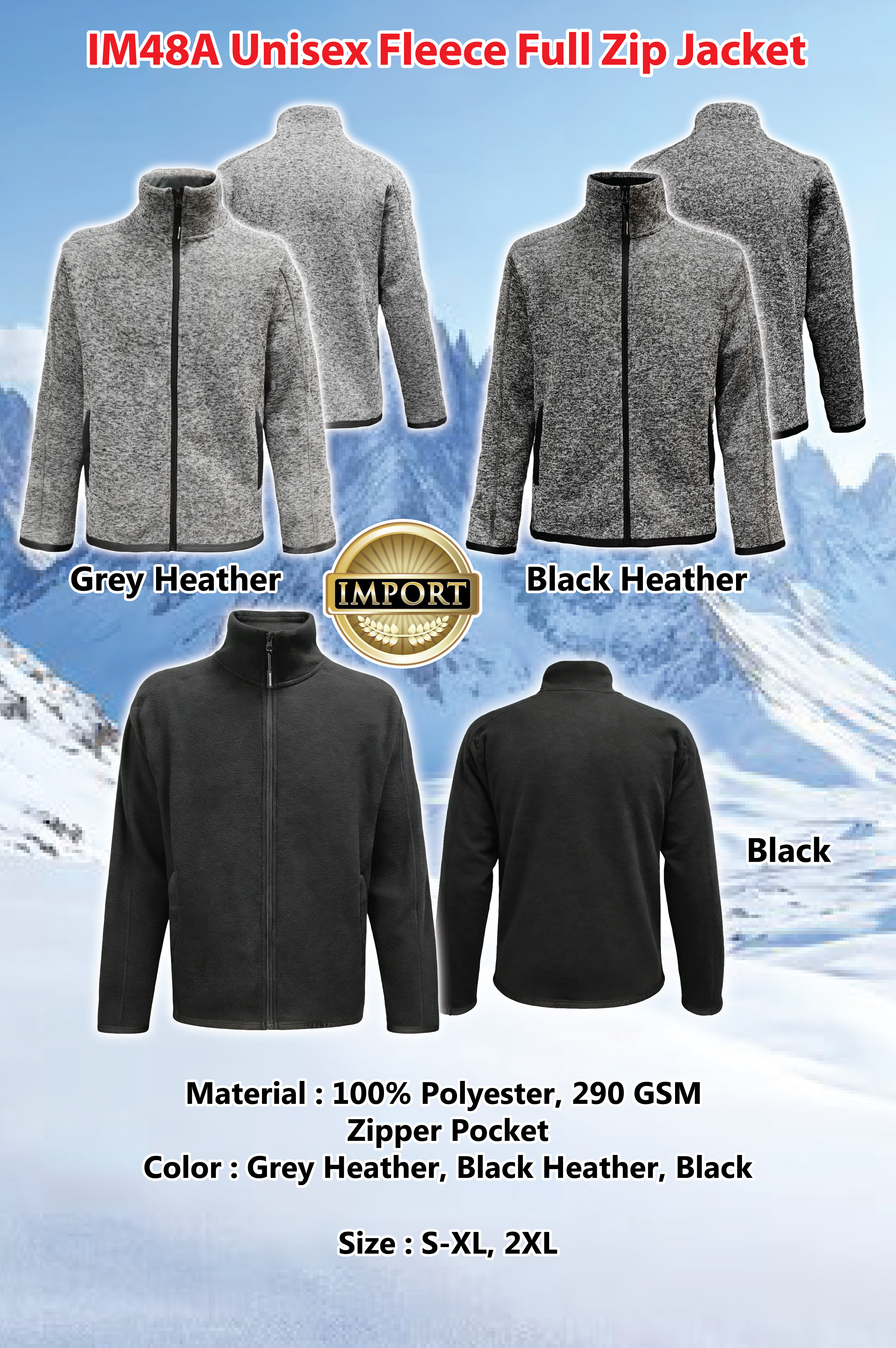 NEW! IM48A- Unisex Fleece Full Zip Jacket 110