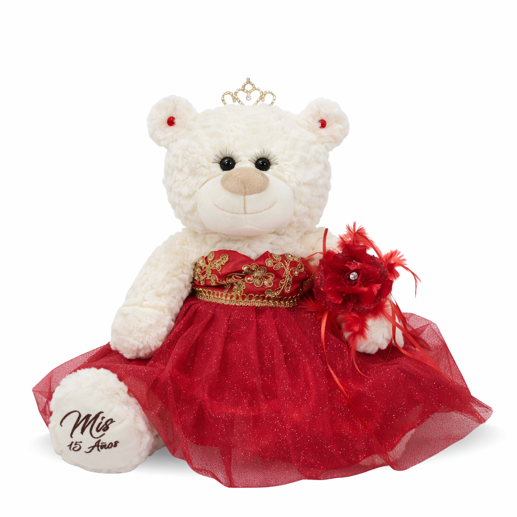 KINNEX 18" Quince White Bear With Embroidery "Mis 15 Anos" B14631-14G (RED/GOLD) 421