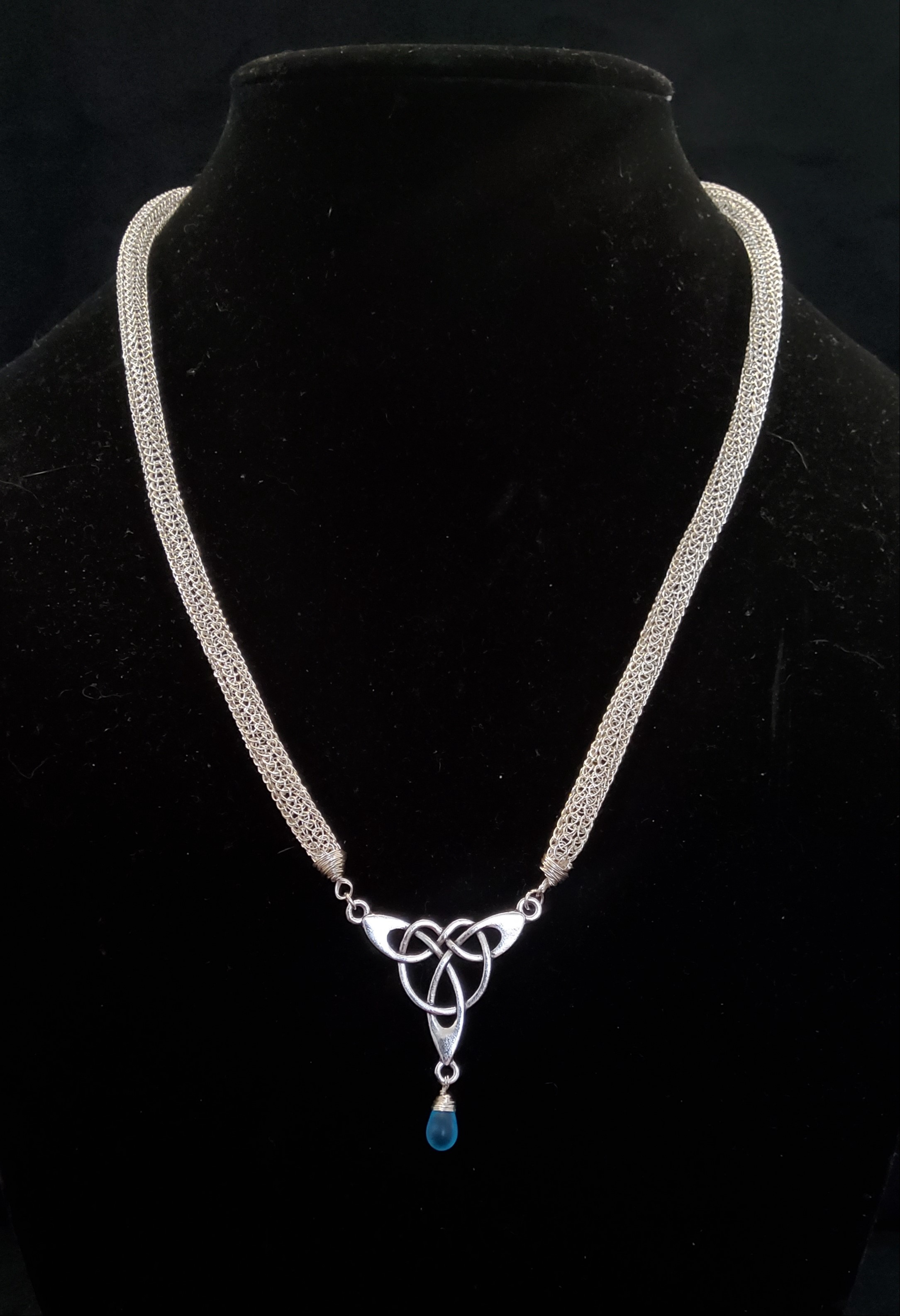 Celtic Knot Necklace with Blue Glass 196