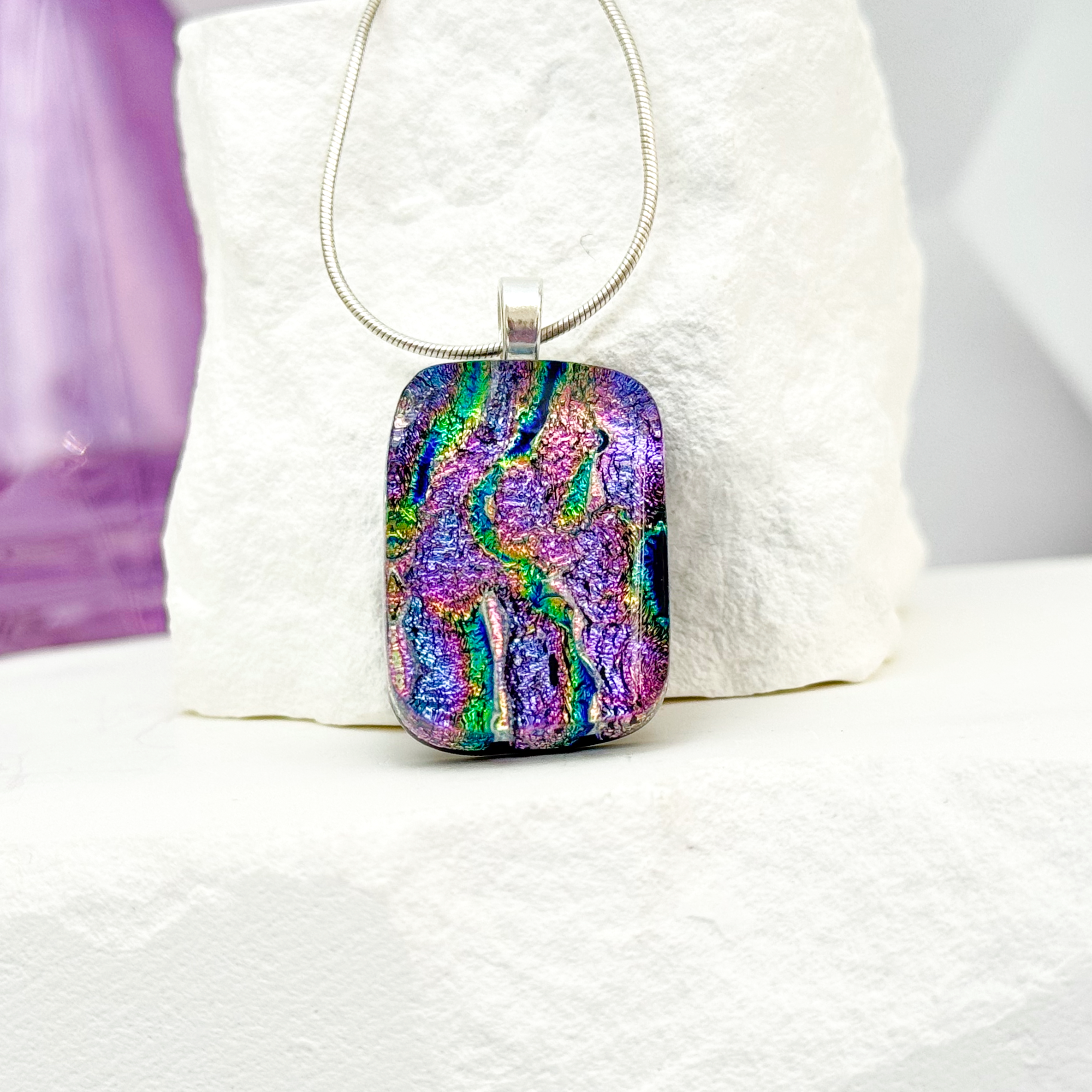 Rainbow Ripple Dichroic Fused Glass Necklace 163