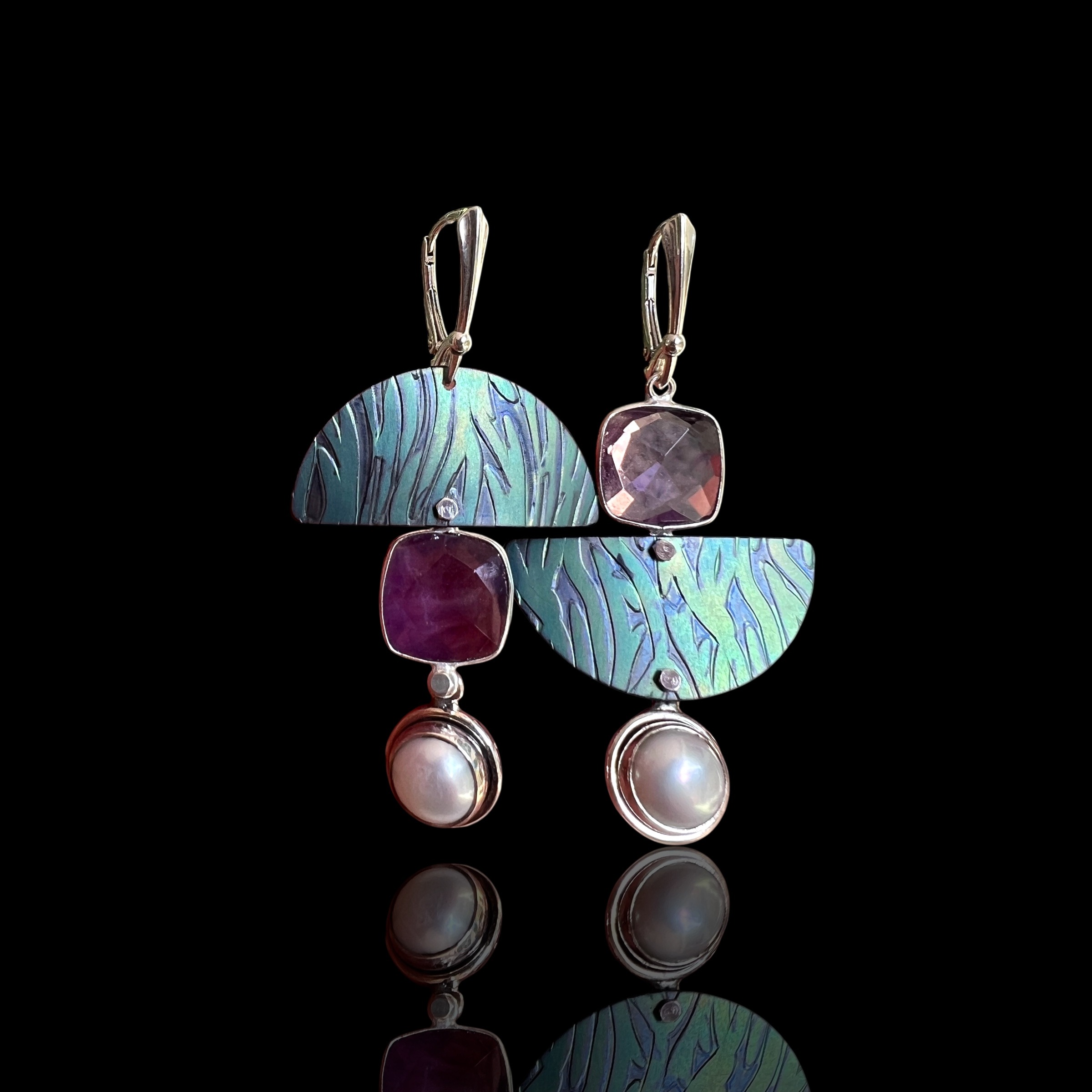 Asymmetrical Amethyst and Pearl Earrings – Titaniu 166