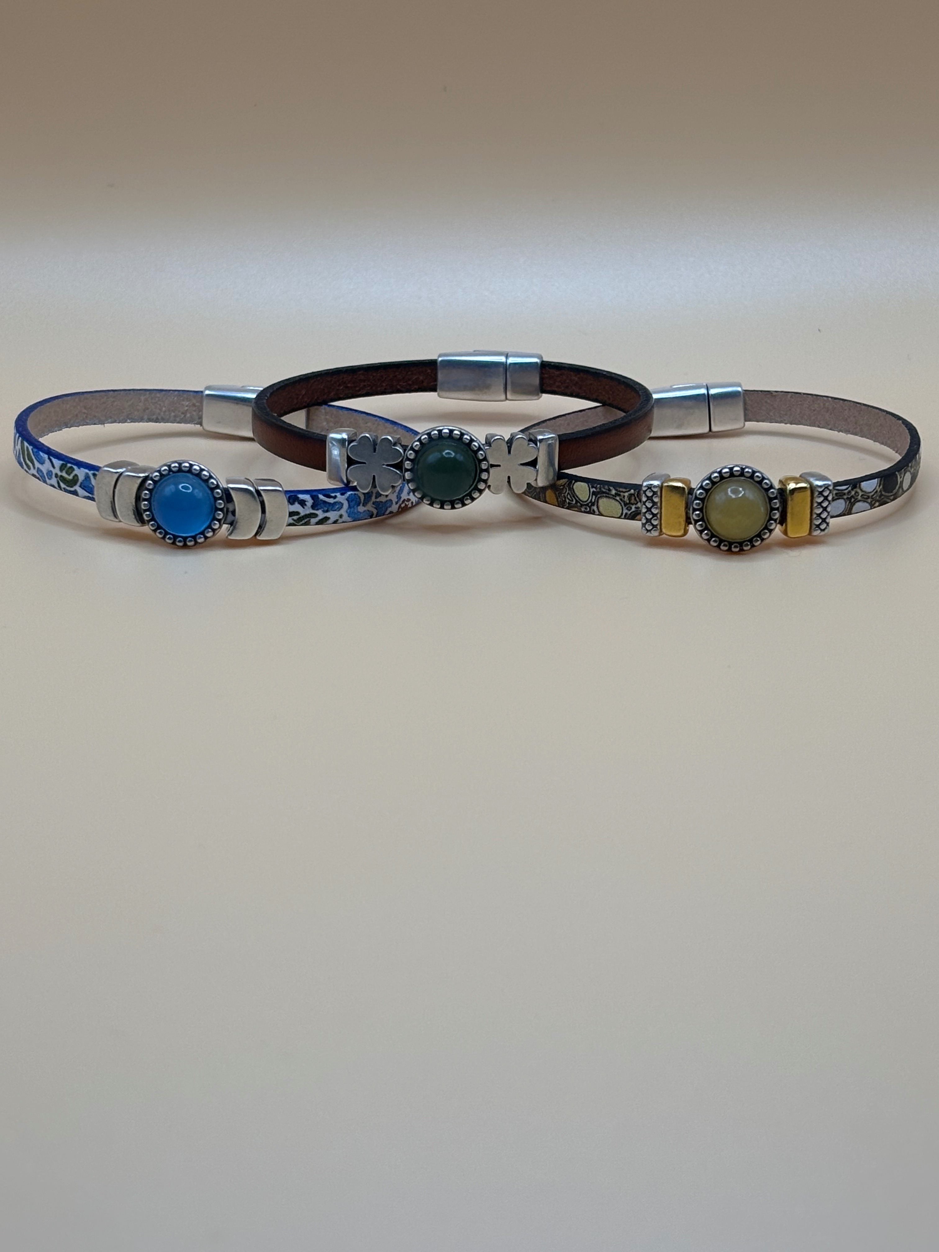 Gemstone and Leather Stackable Bracelet 94