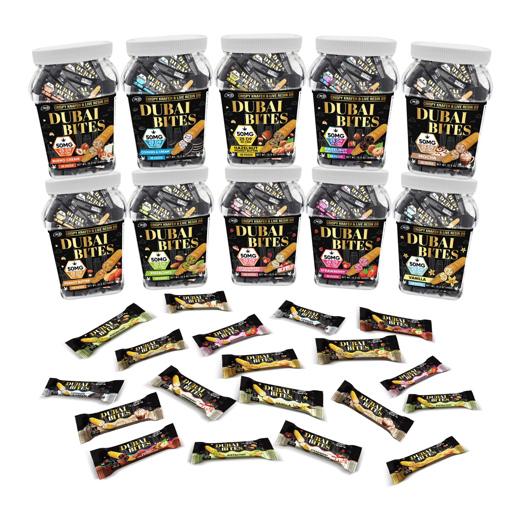 DUBAI BITES Minis 50mg each D9 25mg & CBD 25mg KATAIFI KHUNAFA 221