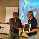 Bernie (left) receives a plaque from Jim Spichiger (right) 3760