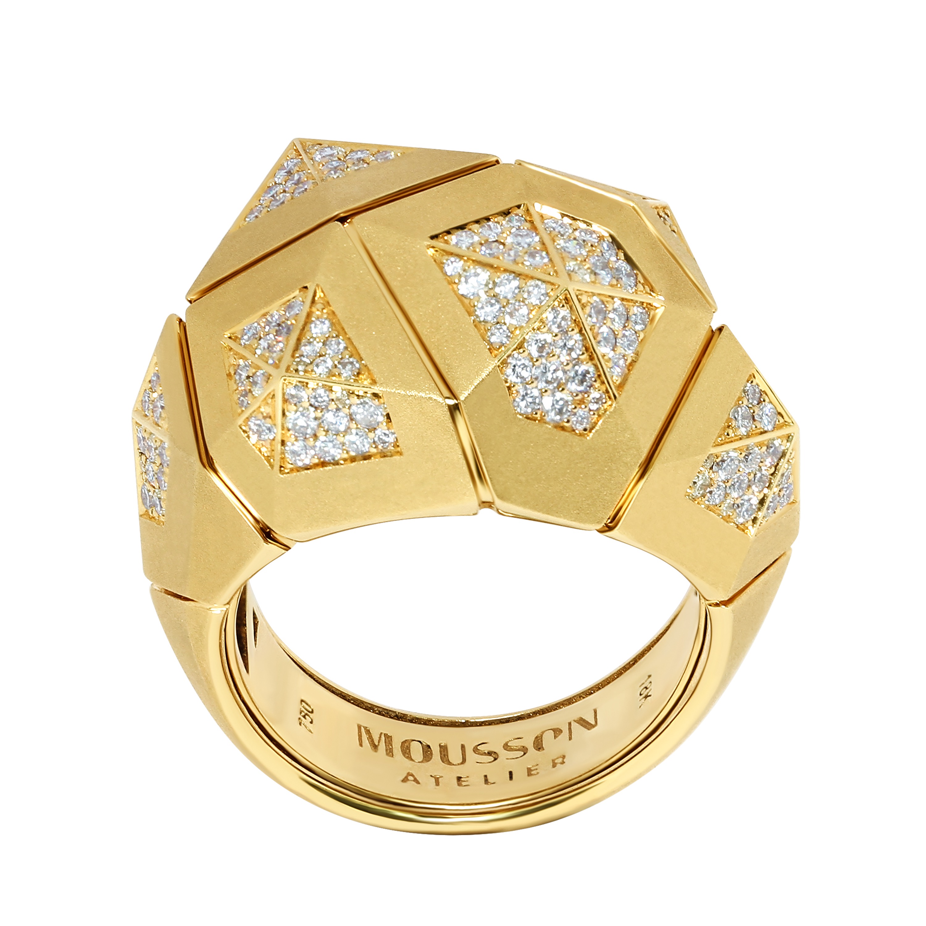Diamonds 18 Karat Yellow Matte Gold Geometry Ring 109