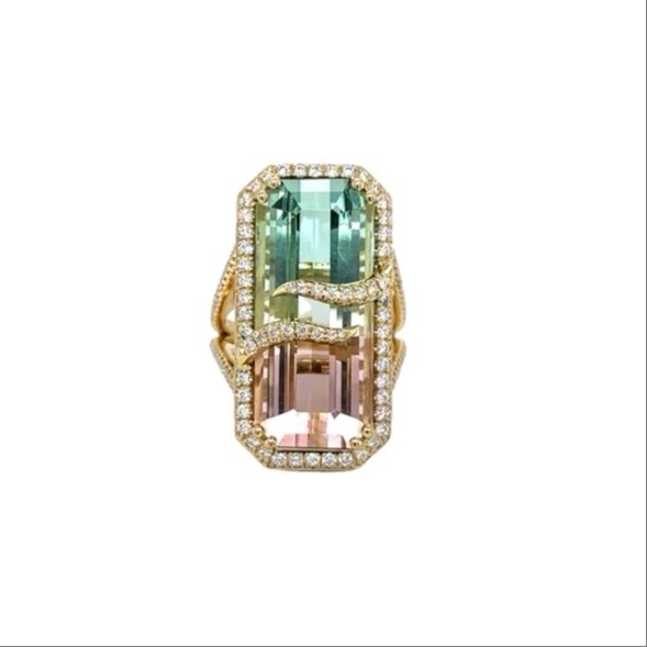Watermelon tourmaline ring with diamonds 161