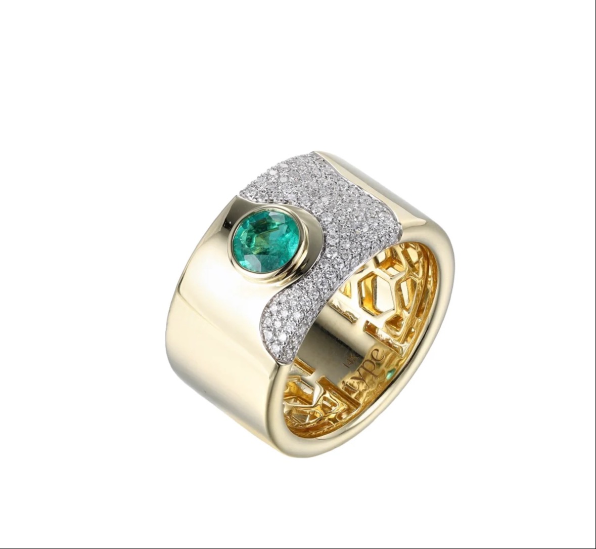 Lava Cocktail Ring Round Emerald and Diamonds 203