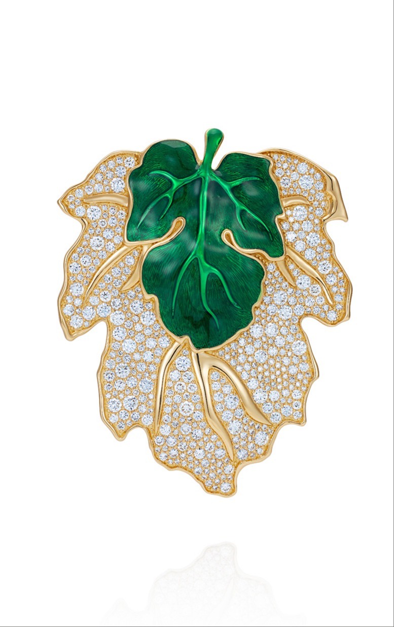NeverNoT Diamond Pave Leaf Brooch 498