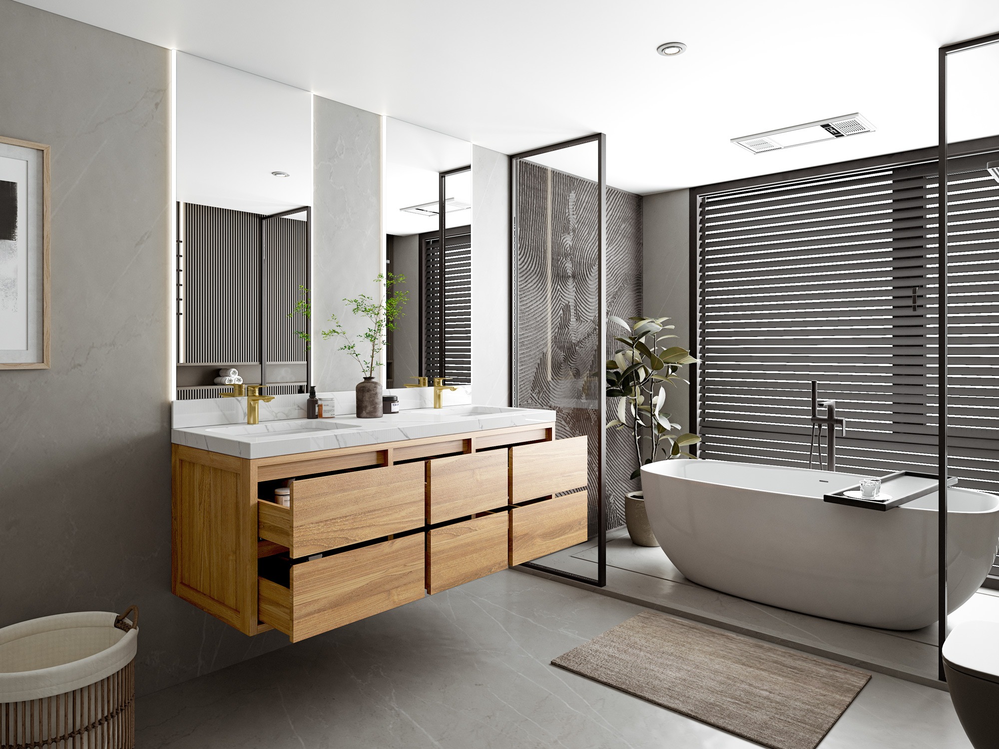 Madison Solid Floating Teak 60 in. W x 22 in. D Double Sink Vanity 1467