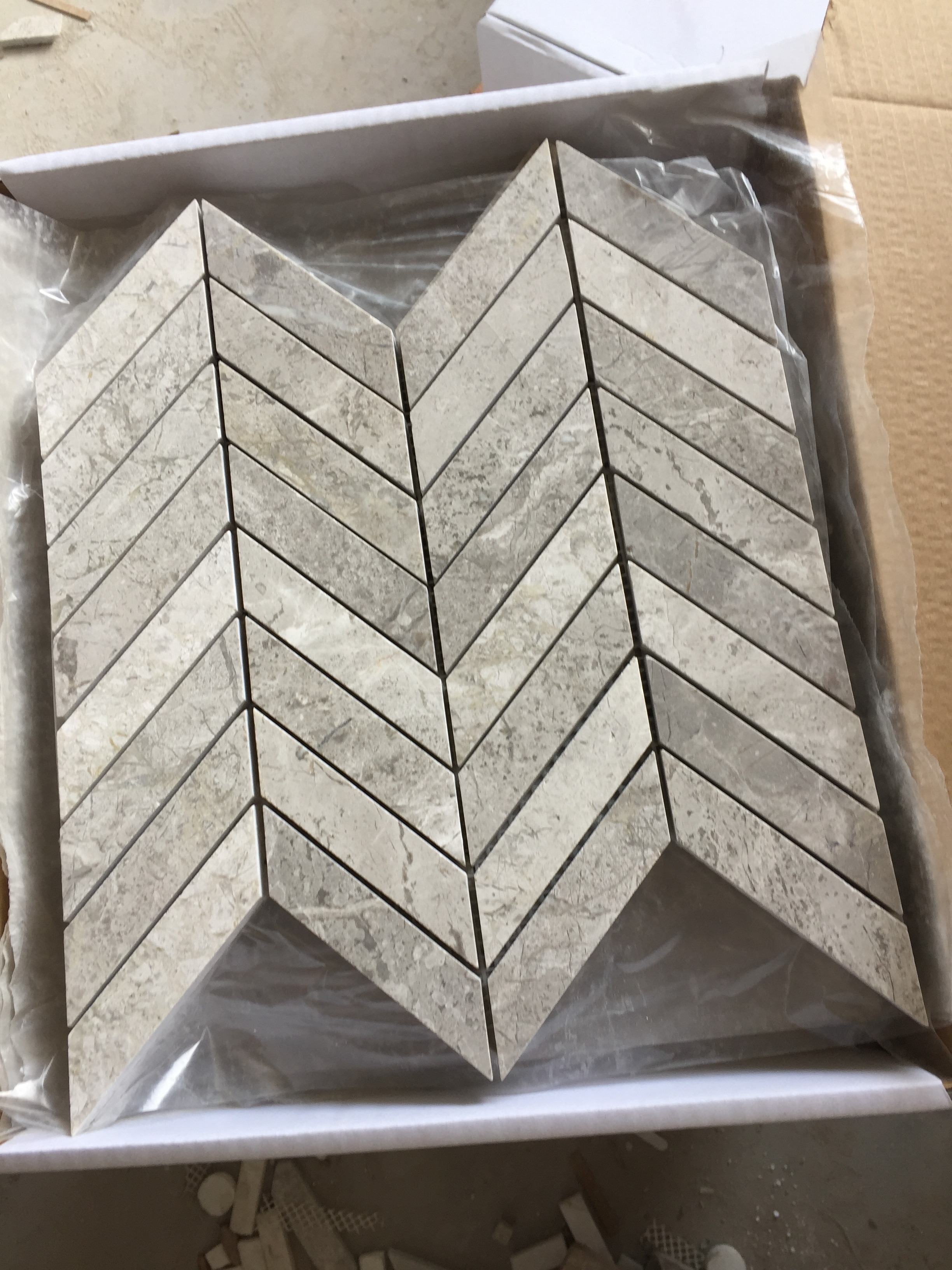 Royal Grey marble herringbone mosaic tiles 340