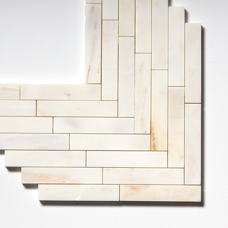 Calacatta Amber Honed Large Herringbone Marble Mosaic 343