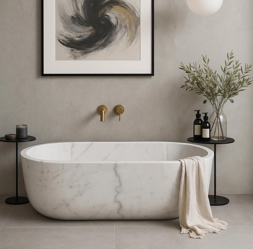 Oval Freestanding White Marble Bathtub for Elegant Modern Bathroom 371