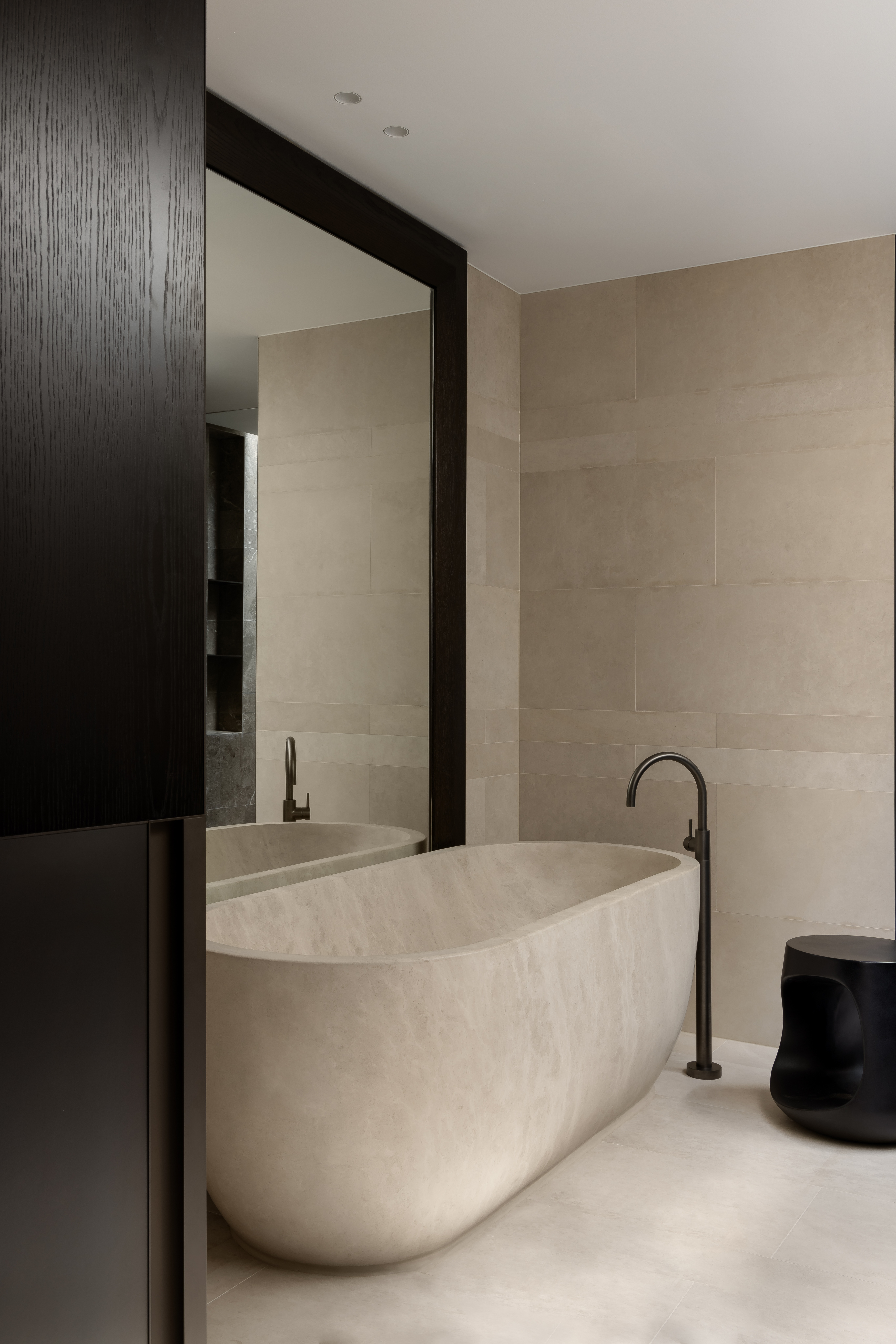The Large Iranian Gohera Limestone Mat Bathtub in the bathroom 373