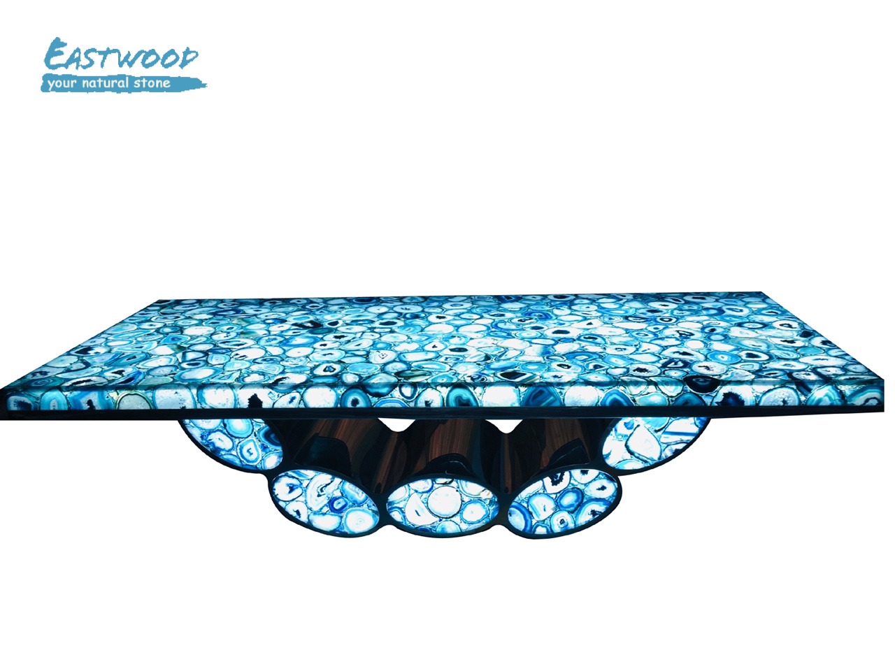 Breathtaking  and Well-designed Translucent Blue Agate Table 459