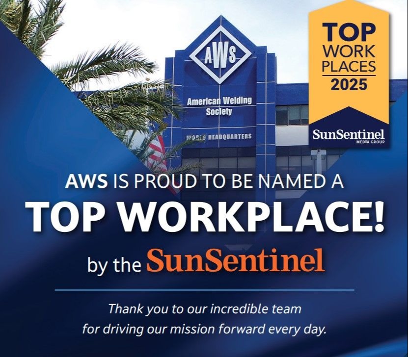 American Welding Society Named a 2025 South Florida Top Workplace by the Sun Sentinel 855