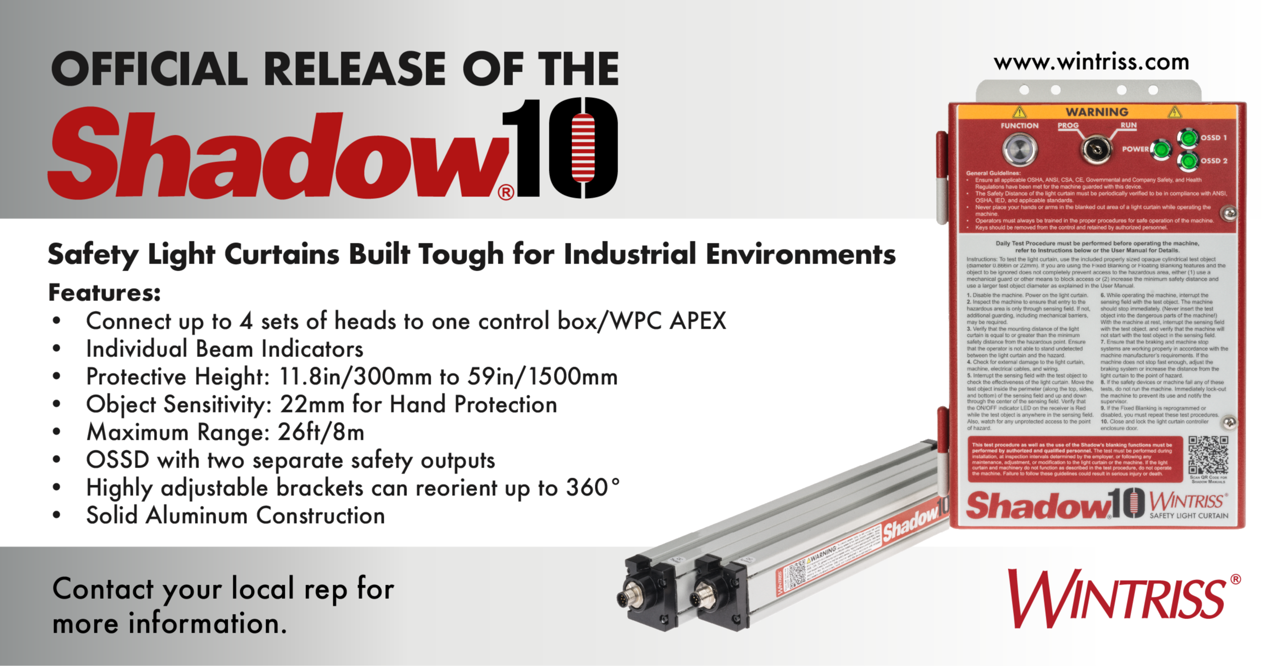 Wintriss® Releases the Shadow 10 Light Curtain 252