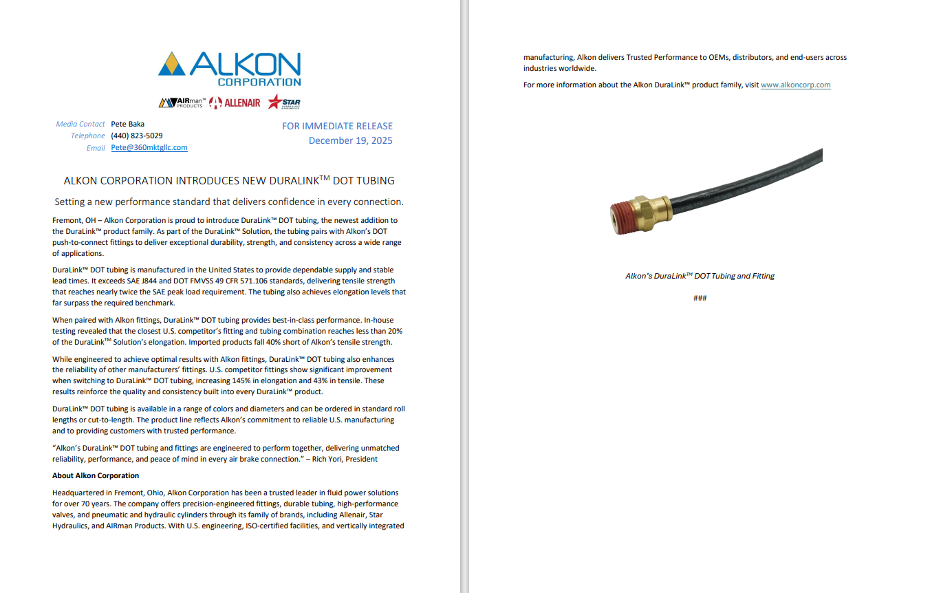 Alkon Corporation Introduces New DuraLink™ DOT Tubing 56