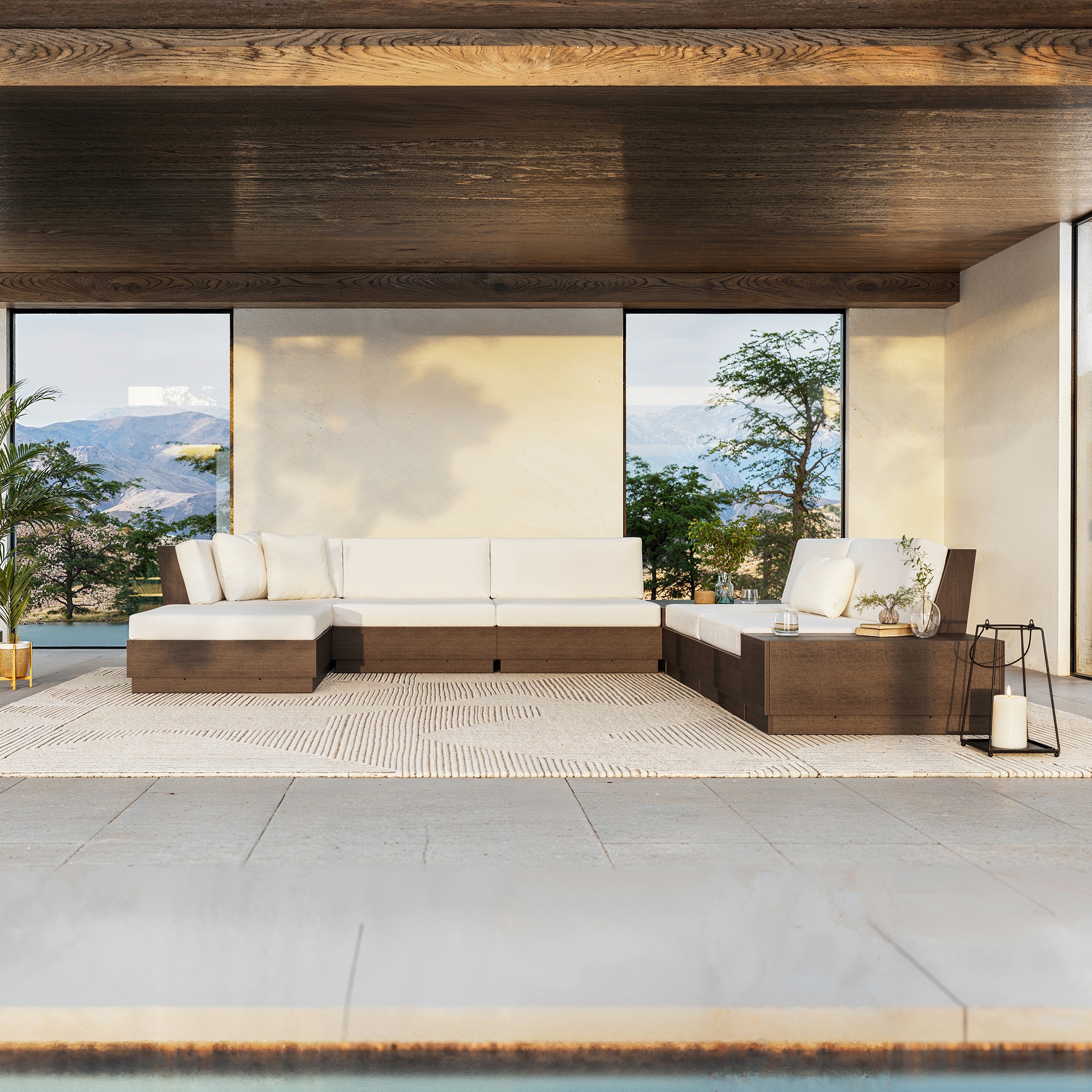 PW Designer Series Elevate 8-Piece Corner Sectional in Kona / Natural Linen 489