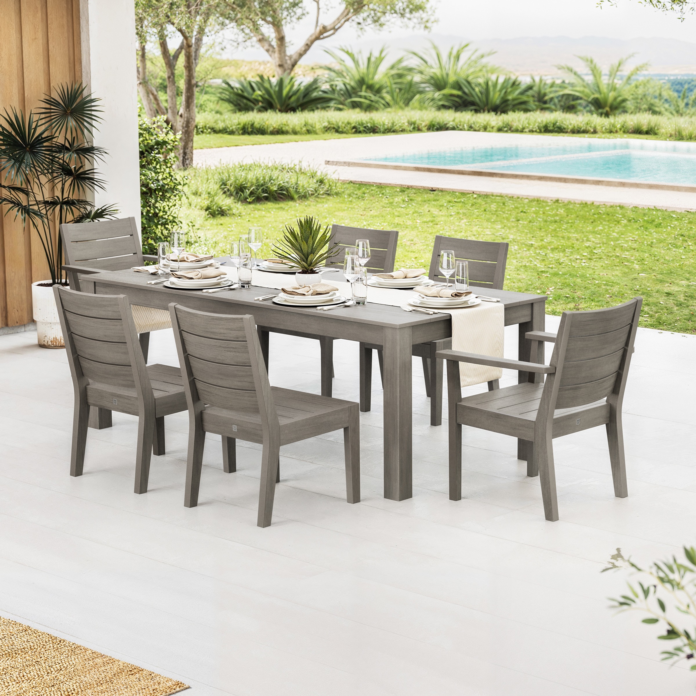 PW Designer Series Latitude 7-Piece Dining Set - Parsons 84" in Driftwood 494
