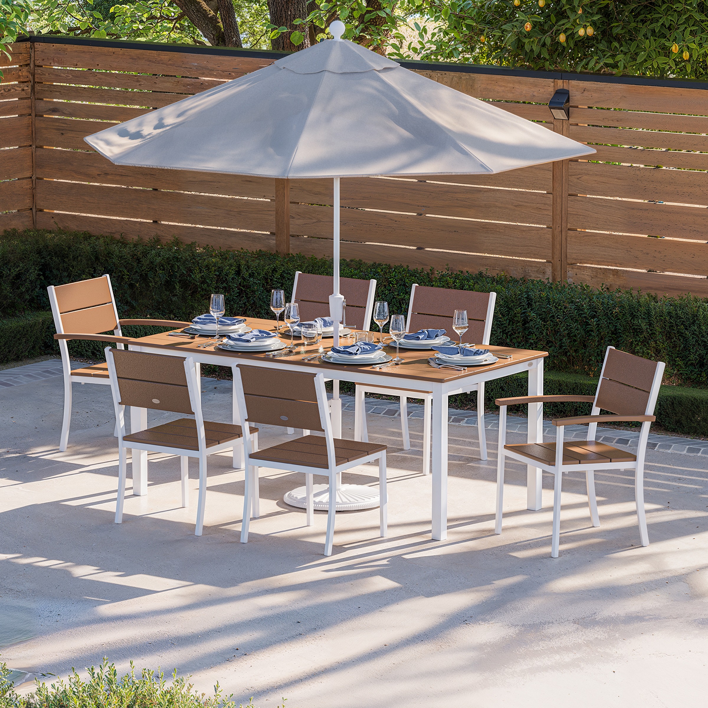 POLYWOOD® Main Street 7-Piece Dining Set in Matte White / Teak 500