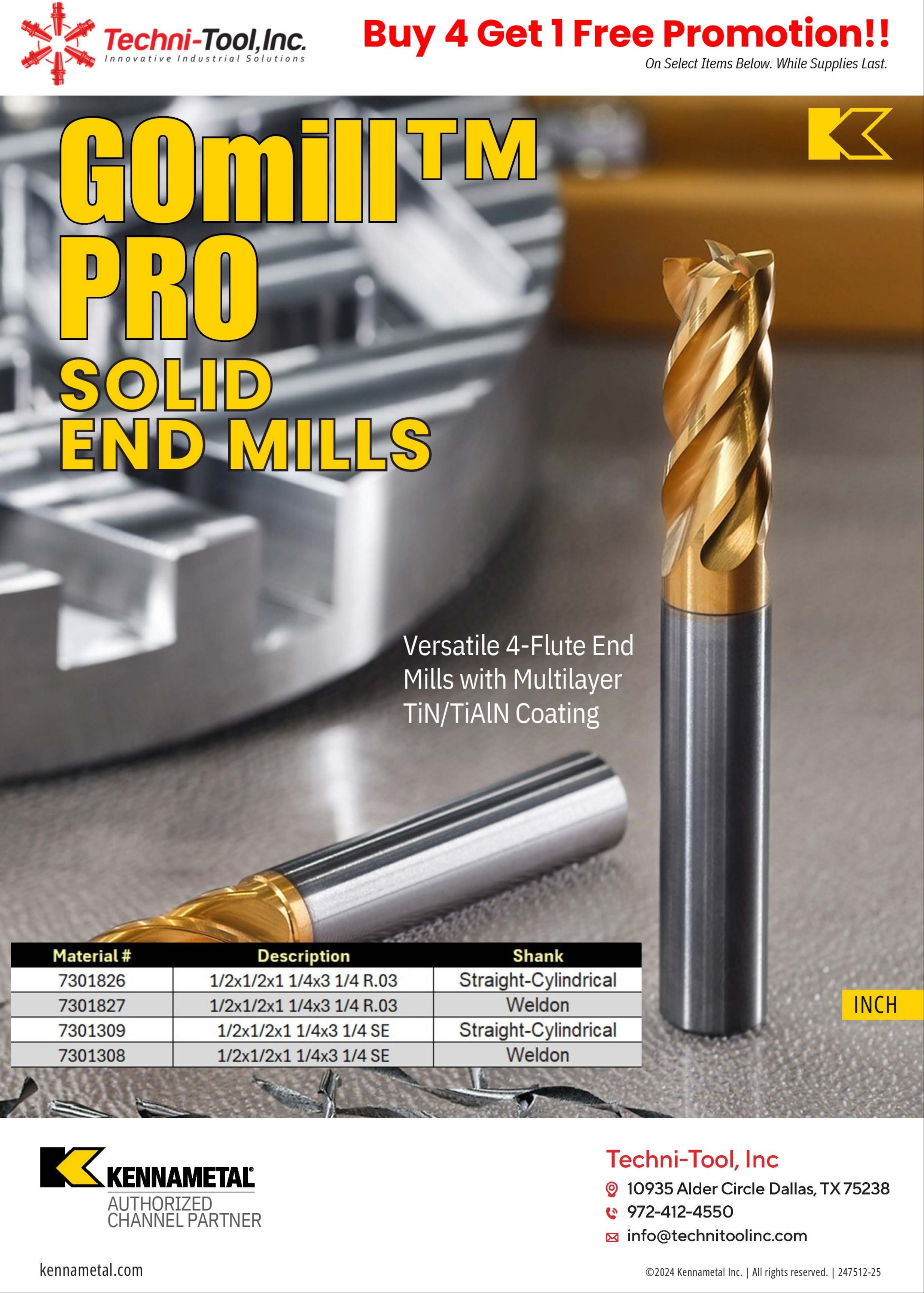 PROMO - Kennametal GOmill Pro Solid End Mills 168