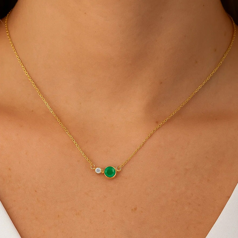 Trendy Minimalist 18K Gold Over Brass Round Gemstone Necklace Wholesale Jewelry 26