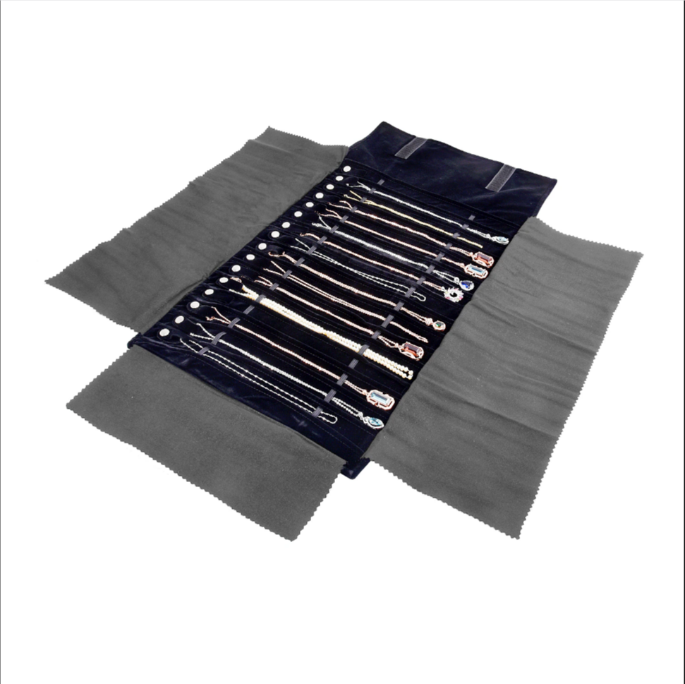 Portable Jewelry Roll Untangled Secure Necklace Travel Storage Bag Displays Holder 16 Chain 36