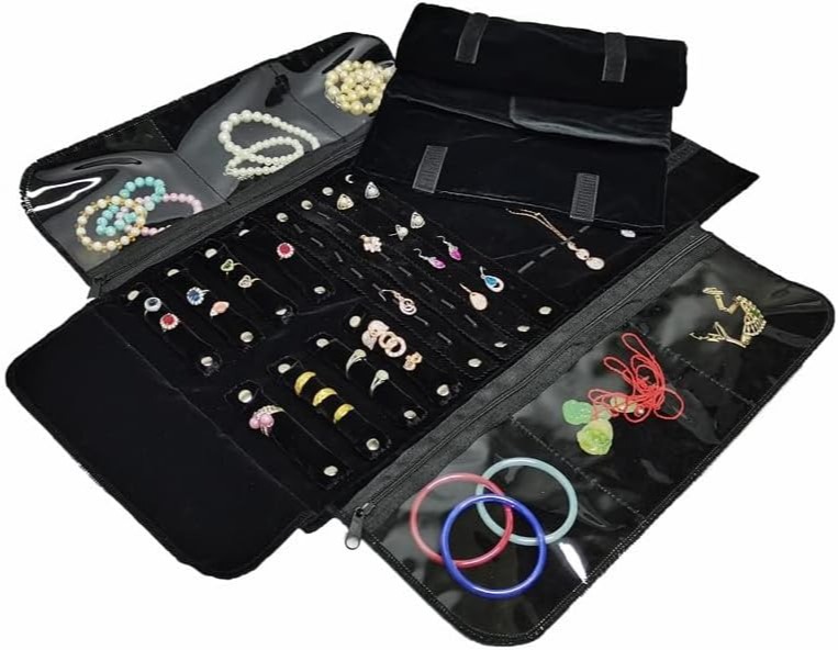 Velvet Travel Jewelry Case Roll Bag Organizer for Necklace Bracelet Earrings Ring 37