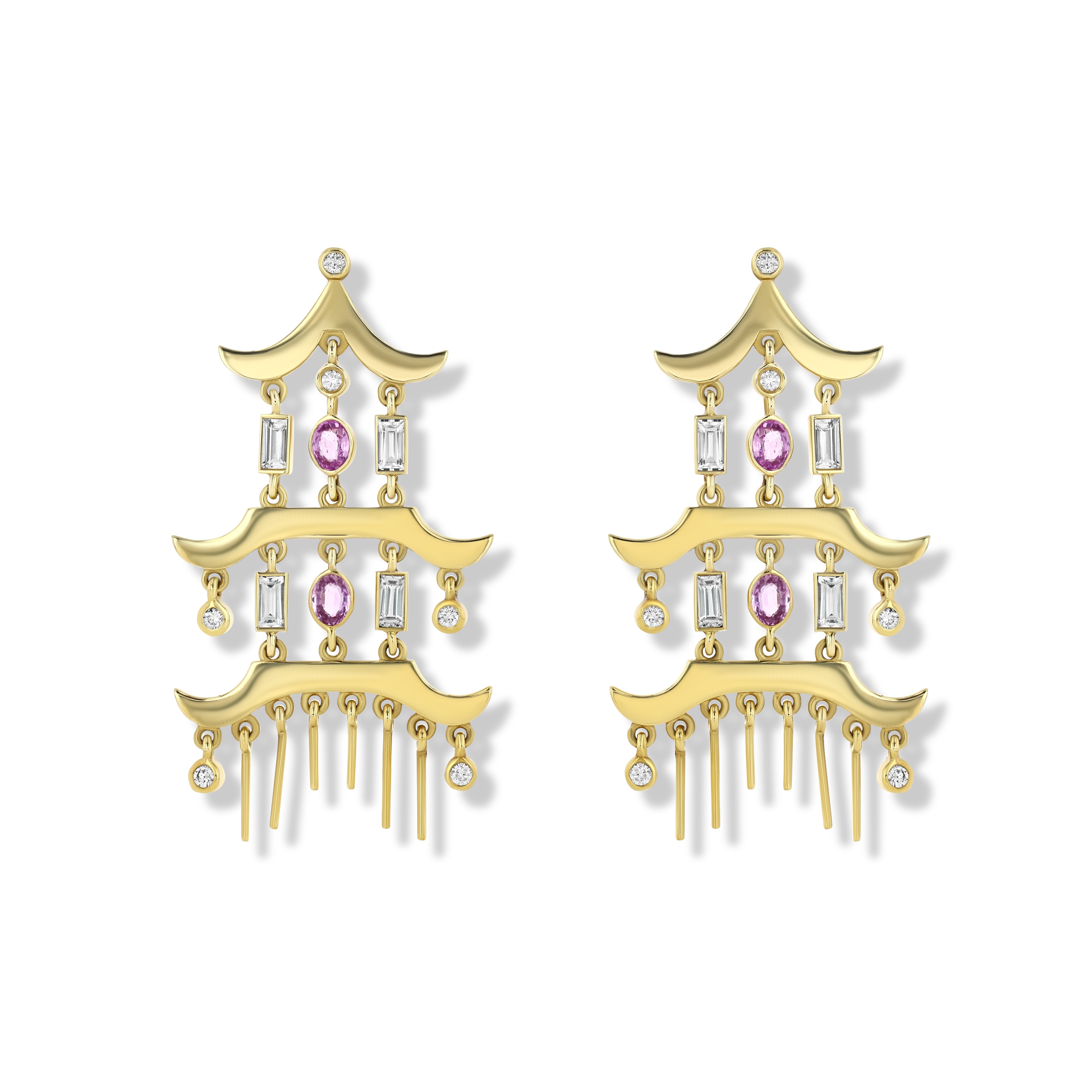 Pink Sapphire Pagoda Earrings 50