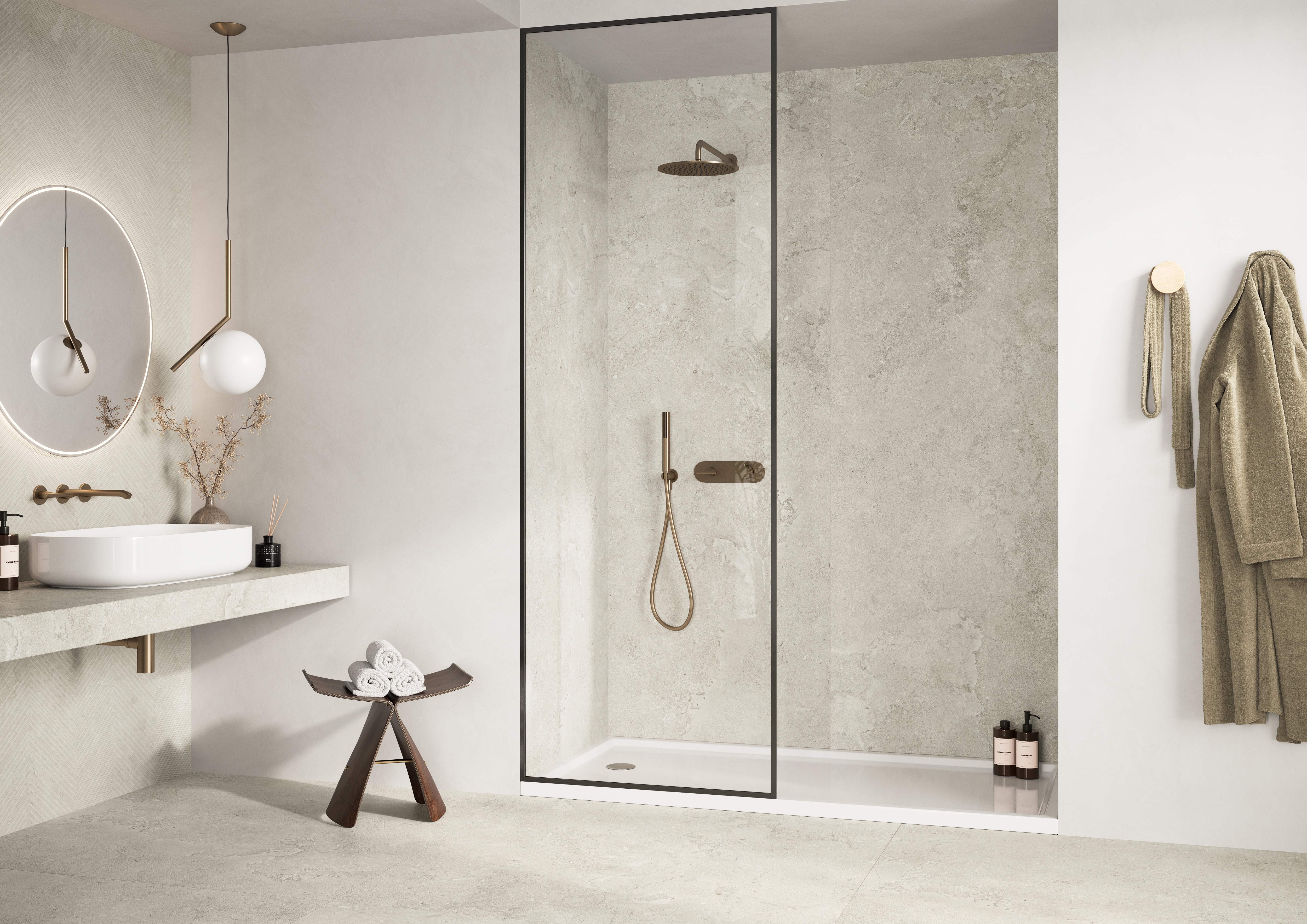 Pre-Fab 32”x96” gauged porcelain large format tiles open a world of design possibilities! 348