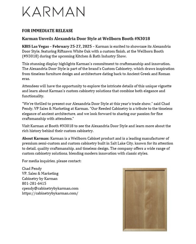 Karman Unveils Alexandria Door Style at Wellborn Booth  #N3018 357