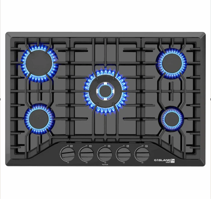 GASLAND Chef 30 Inch 5 Burner 41,300 BTU Black Enamel 13,000 BTU Wok Burner Gas Cooktop 85