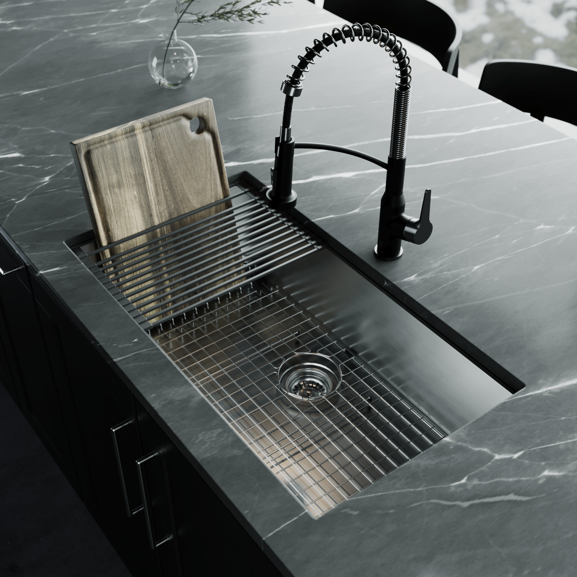 Fusion 33" Undermount Workstation 18 Gauge Single Bowl Stainless Steel Sink 129