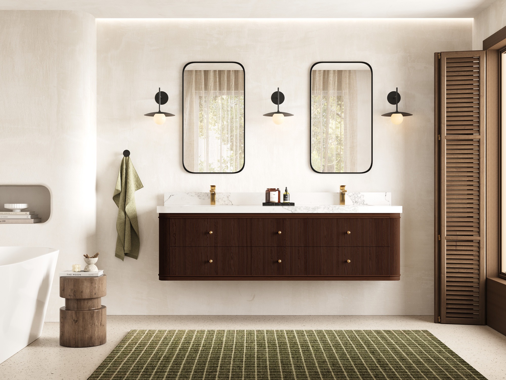 Hampton Floating Teak 72 in. W x 22 in. D Double Sink Bathroom Vanity | Dark Walnut Finish Teak 317