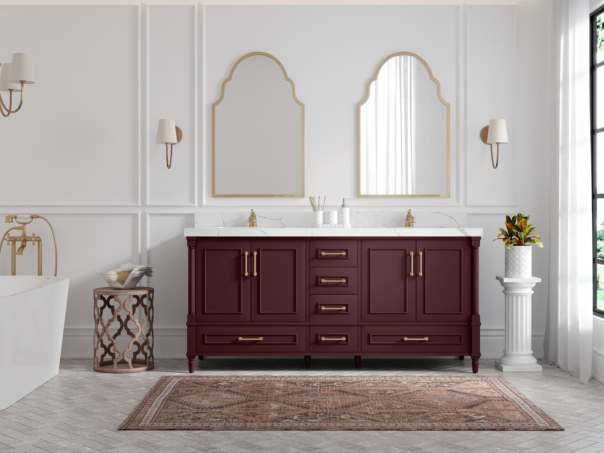 Aberdeen 72 in. W x 22 in. D Double Sink Bathroom Vanity | Burgundy 318