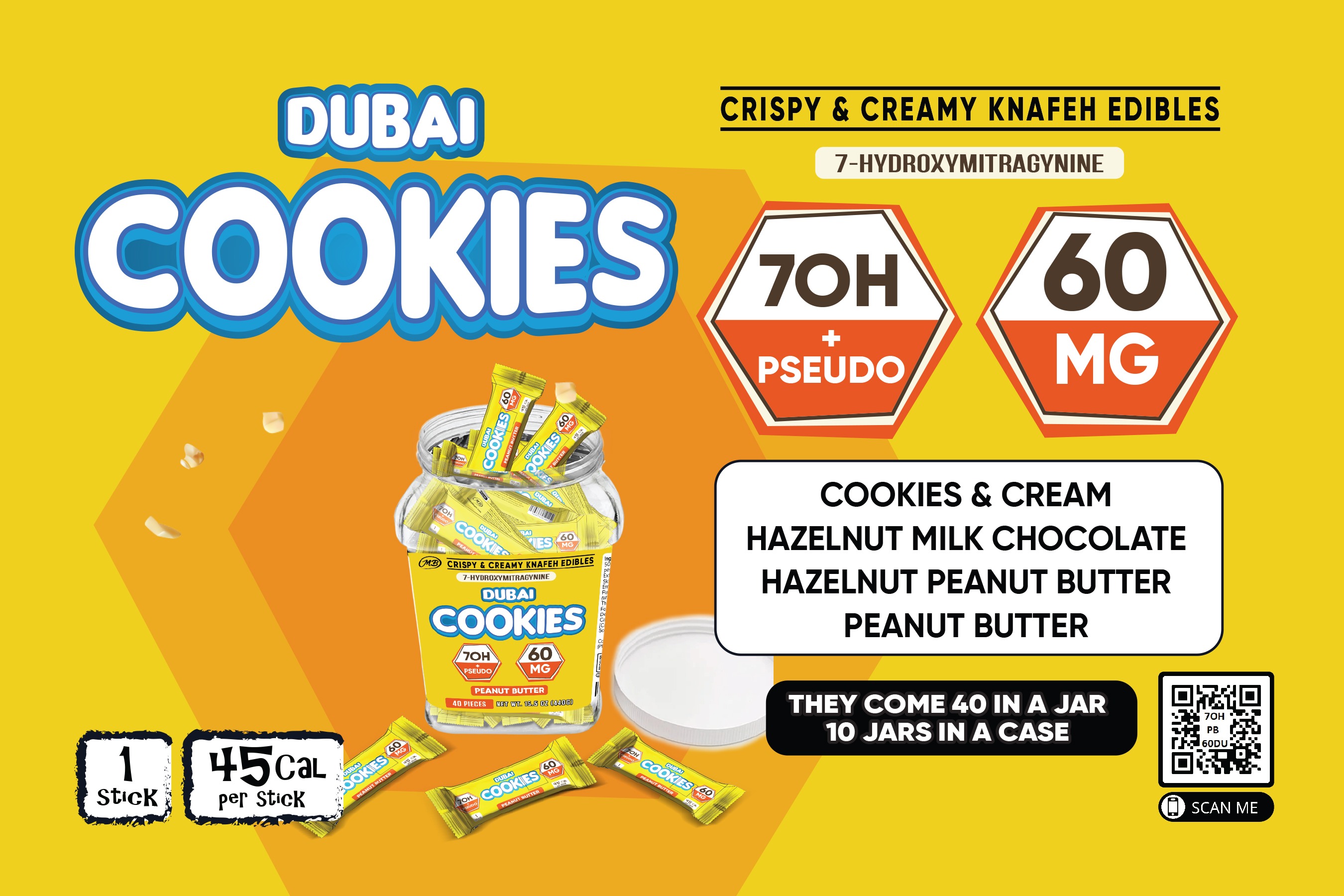 7OH DUBAI COOKIES MINIS Jar of 40 minis 60mg each with hazelnut chocolate Crispy Blunts Cream Crispy Phyllo Dough 113