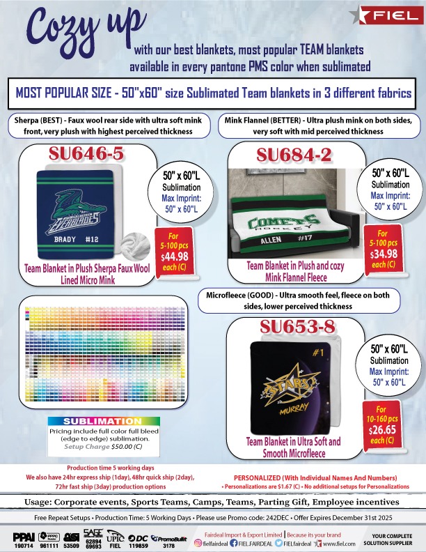 Team Blankets, Towels with Personalization (Individual names, numbers) Specials 294