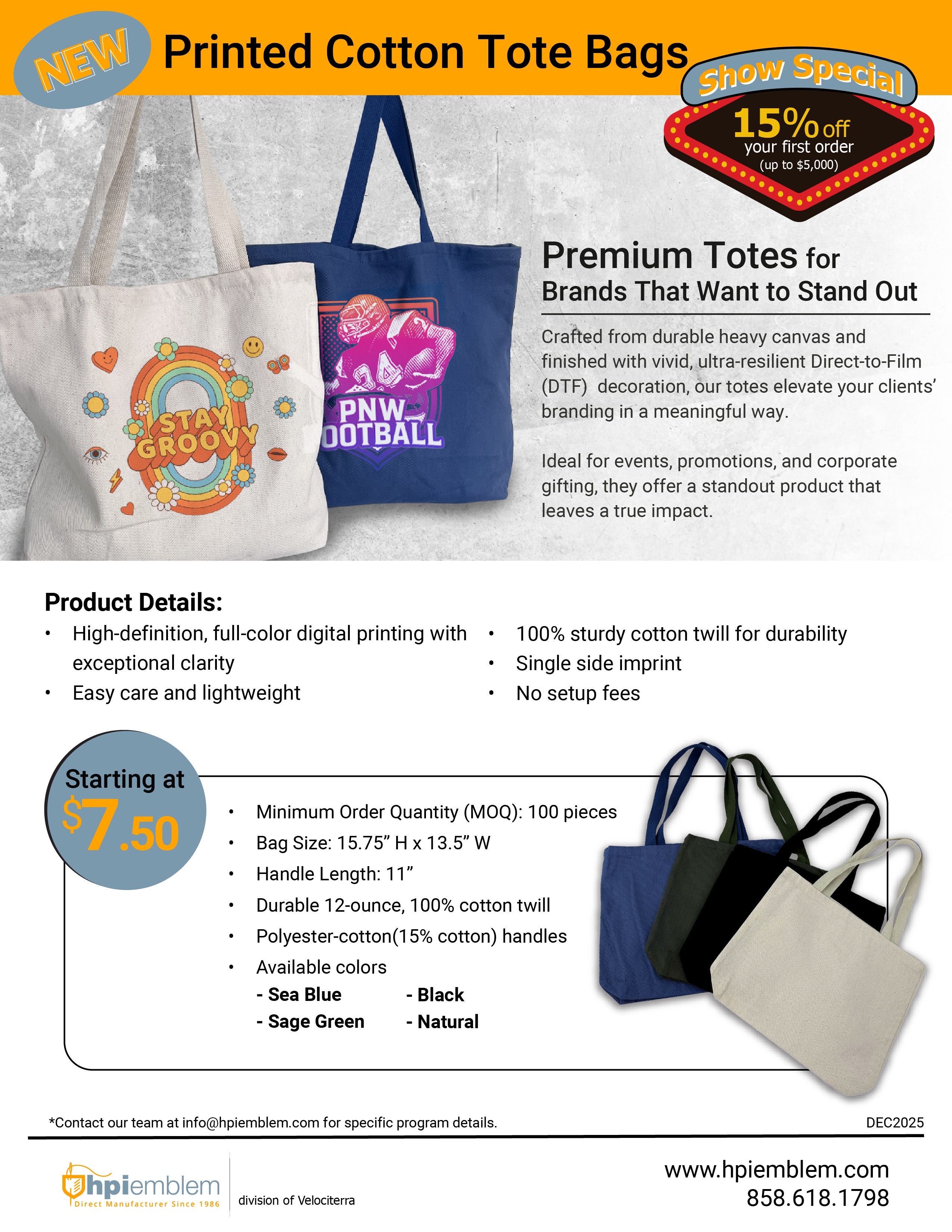 Printed Cotton Totes from HPI Emblem - 15% off first order 163