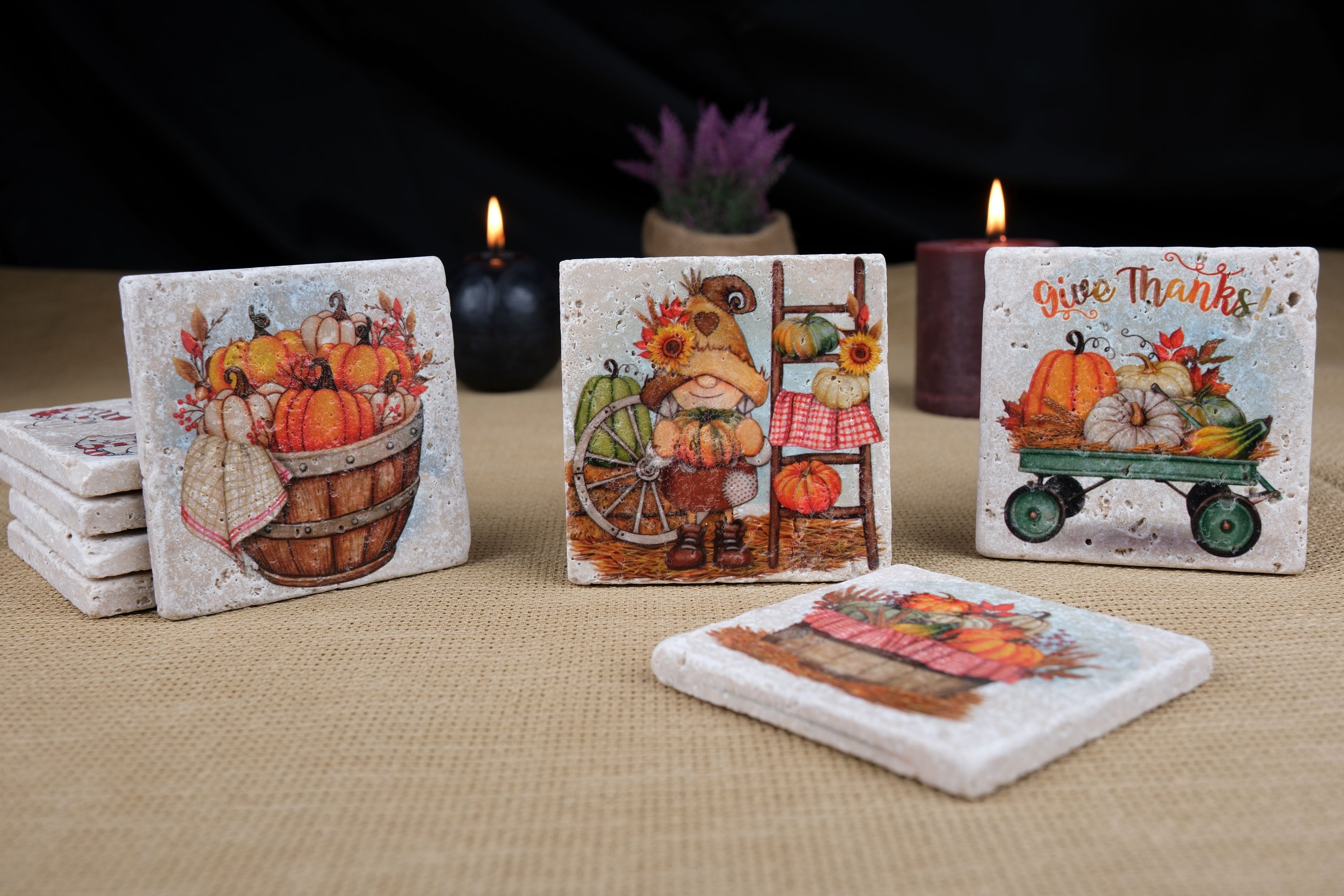 Thanksgiving theme stone coaster set 26