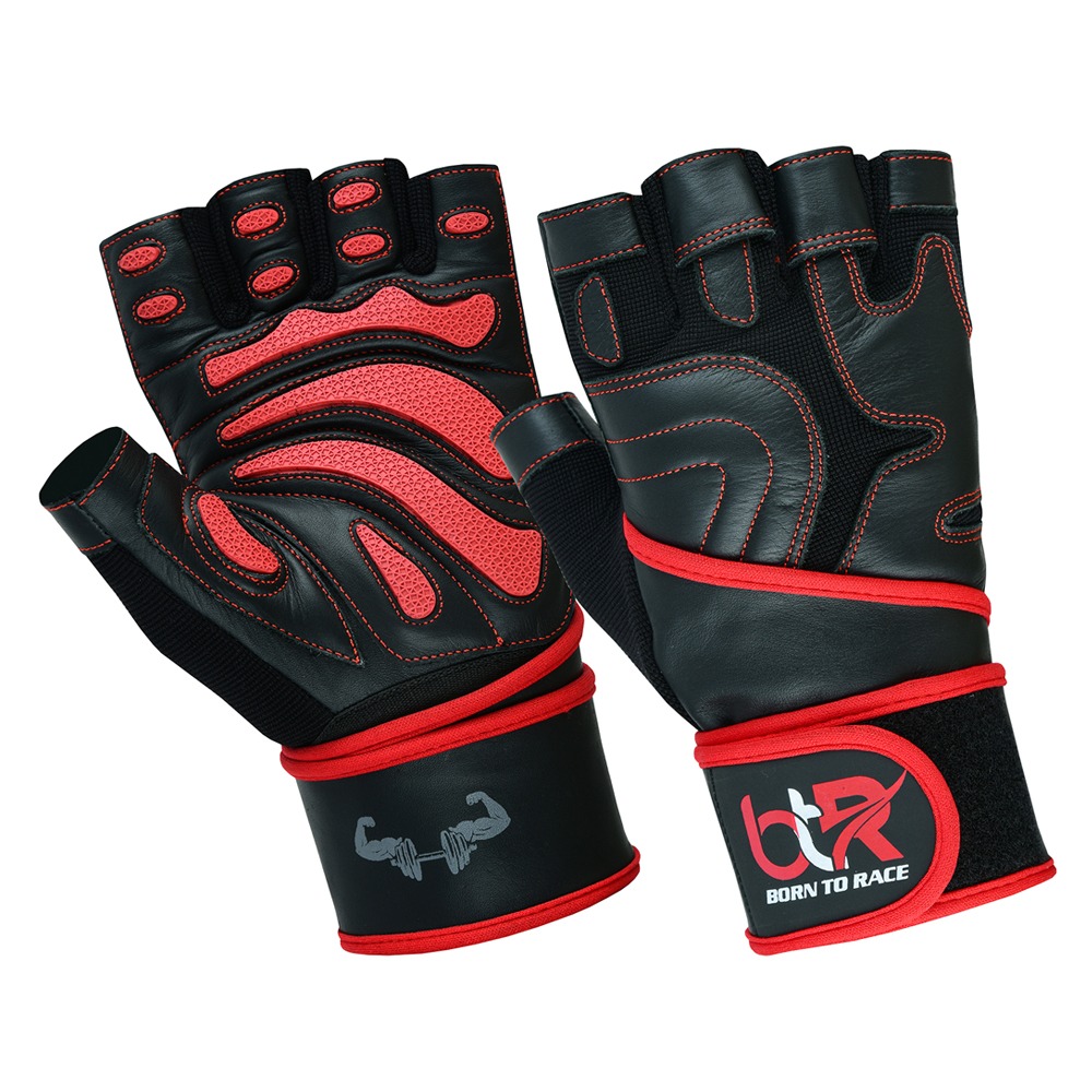 Weight Lifting Leather Padded Fingerless Long Wrist Support Gloves 682