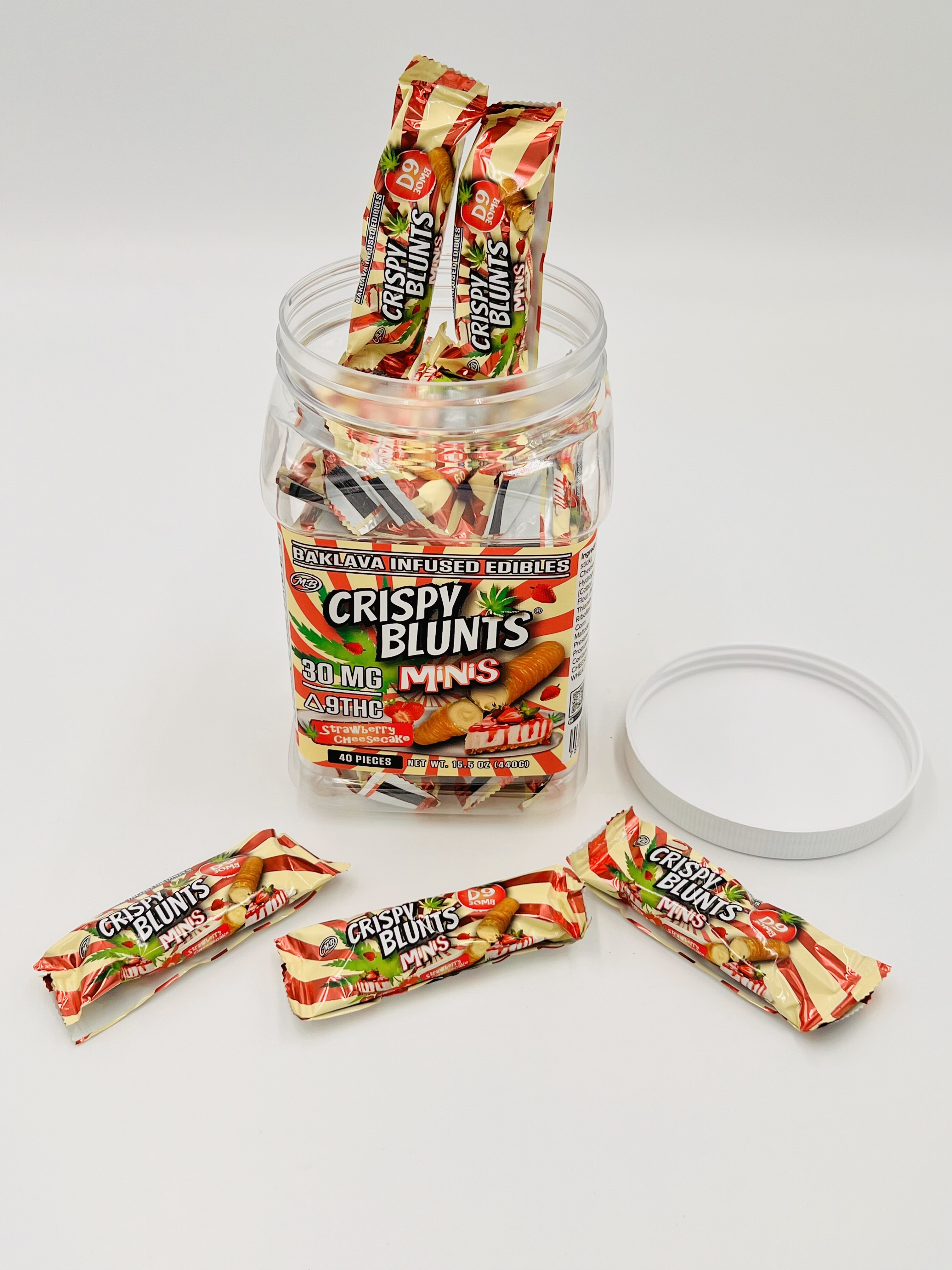 D9 Jar of 40 minis 30mg each with Strawberry Cheesecake Crispy Blunts Cream Crispy Phyllo Dough 997