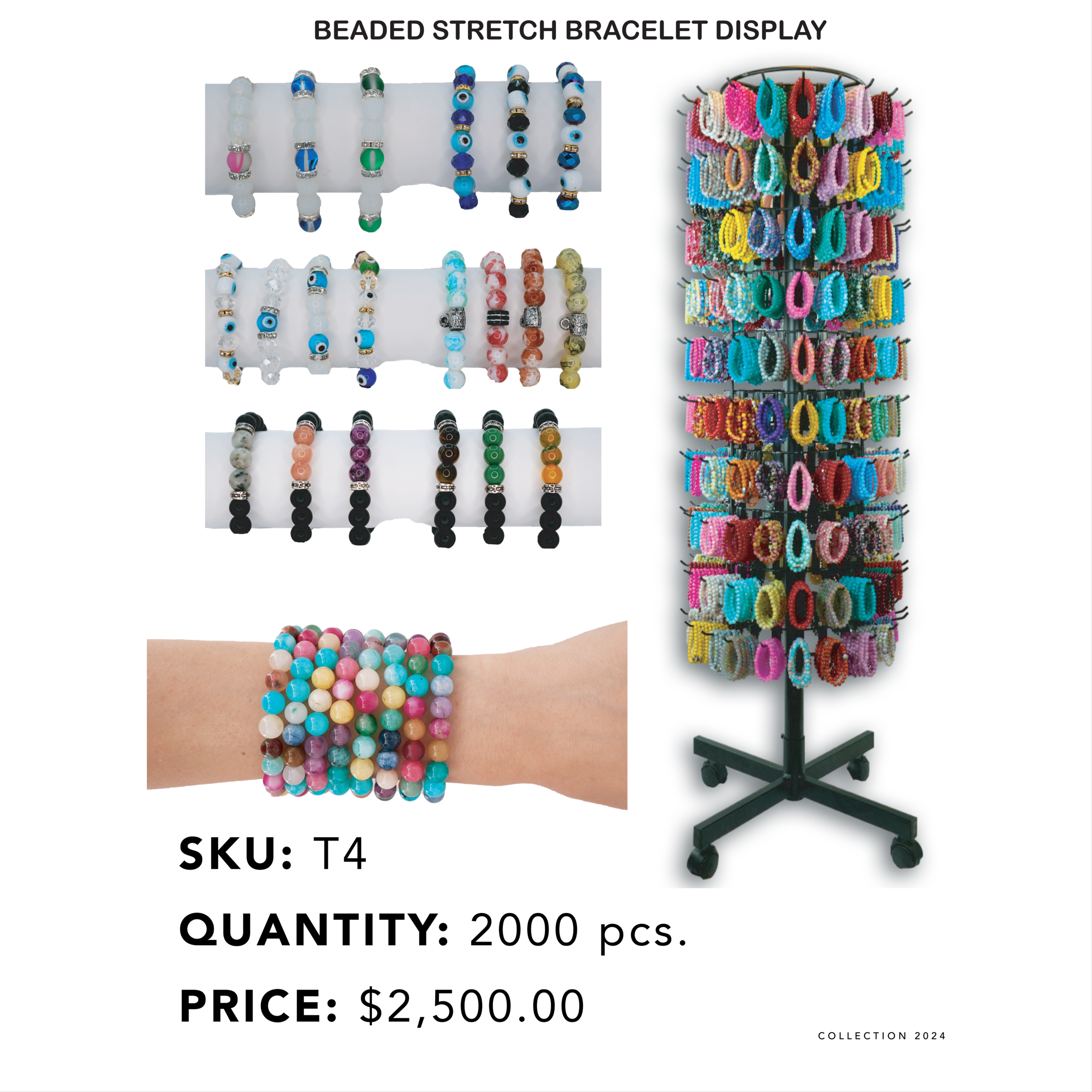 Beaded Stretch Bracelet Display, 2000 Piece Bracelet Display 1477