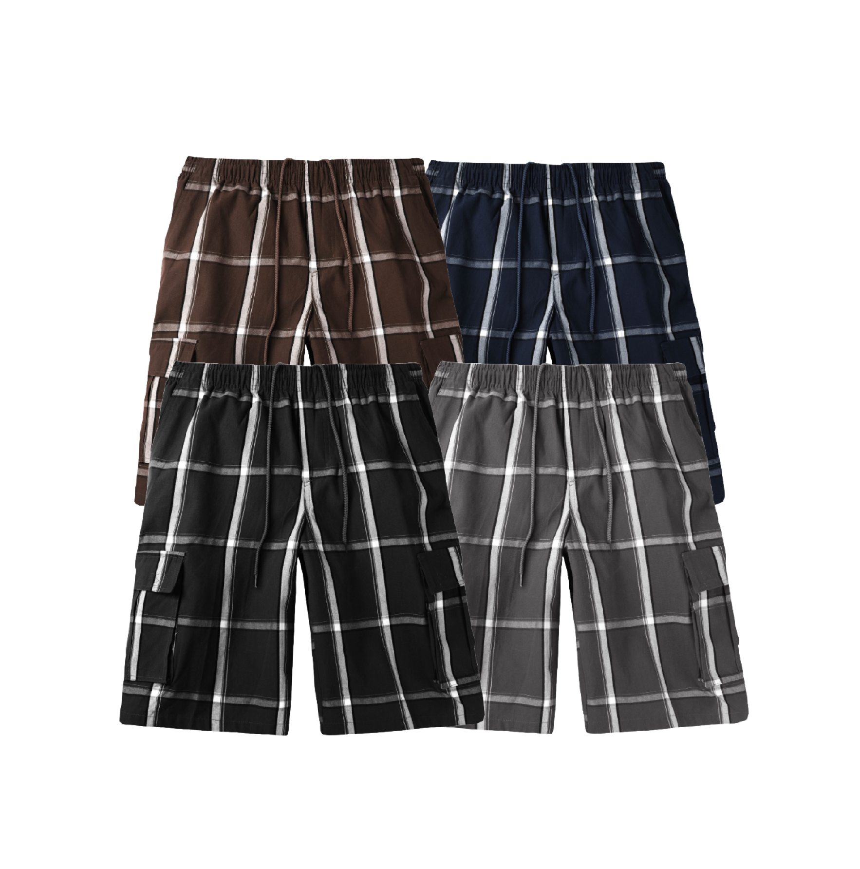 Renegade Sportswear Men’s Cargo Pocket Elastic Waist Plaid Shorts 767
