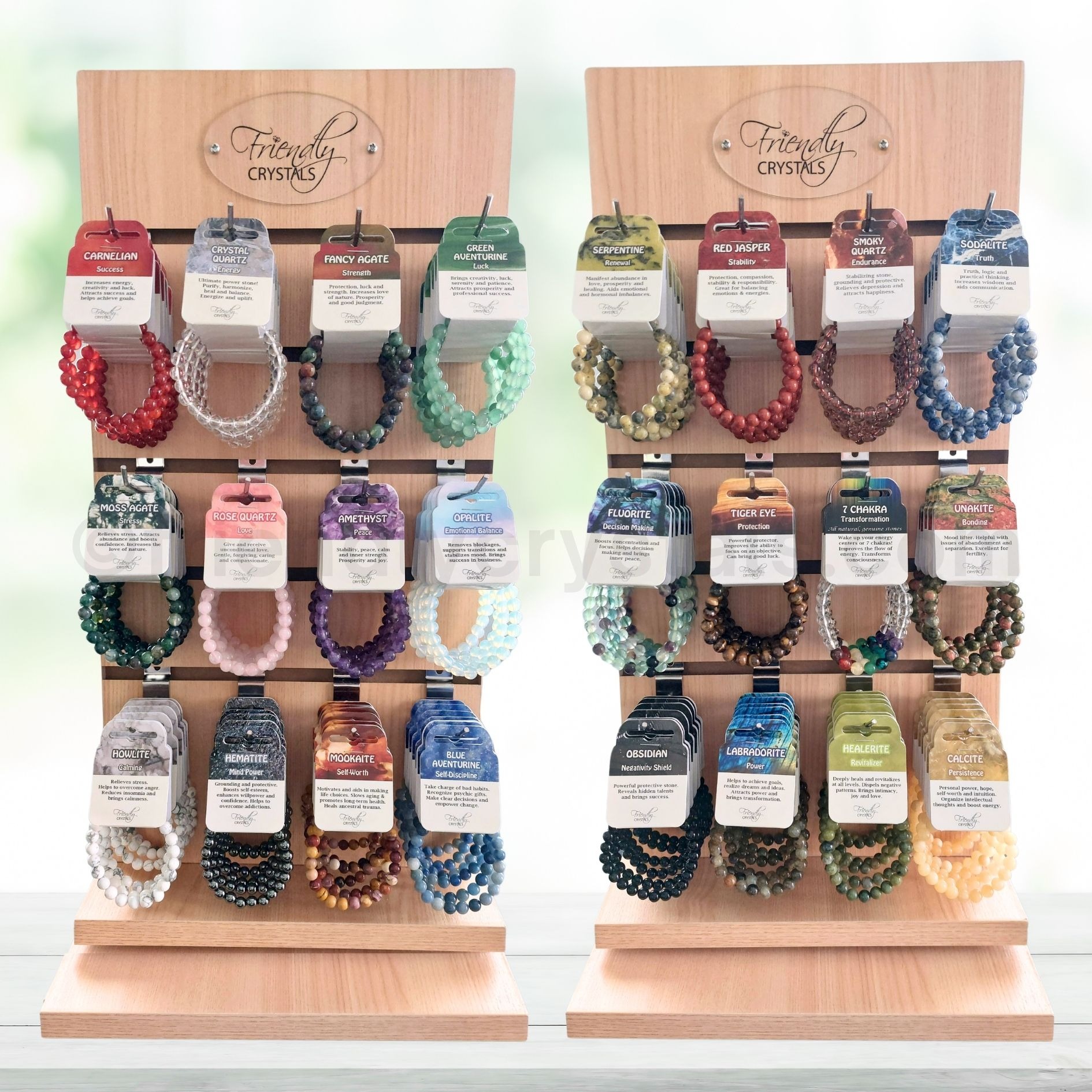 Popular Gemstone Bracelets Combo Pack - 144 Gemstone Power Bracelets 8 mm & Free Display Stand! 977