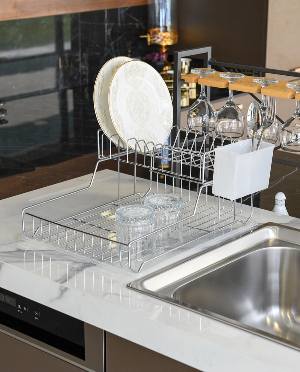 Two Tier Portable Dish Drying Rack Chrome Plated (60cm) 236