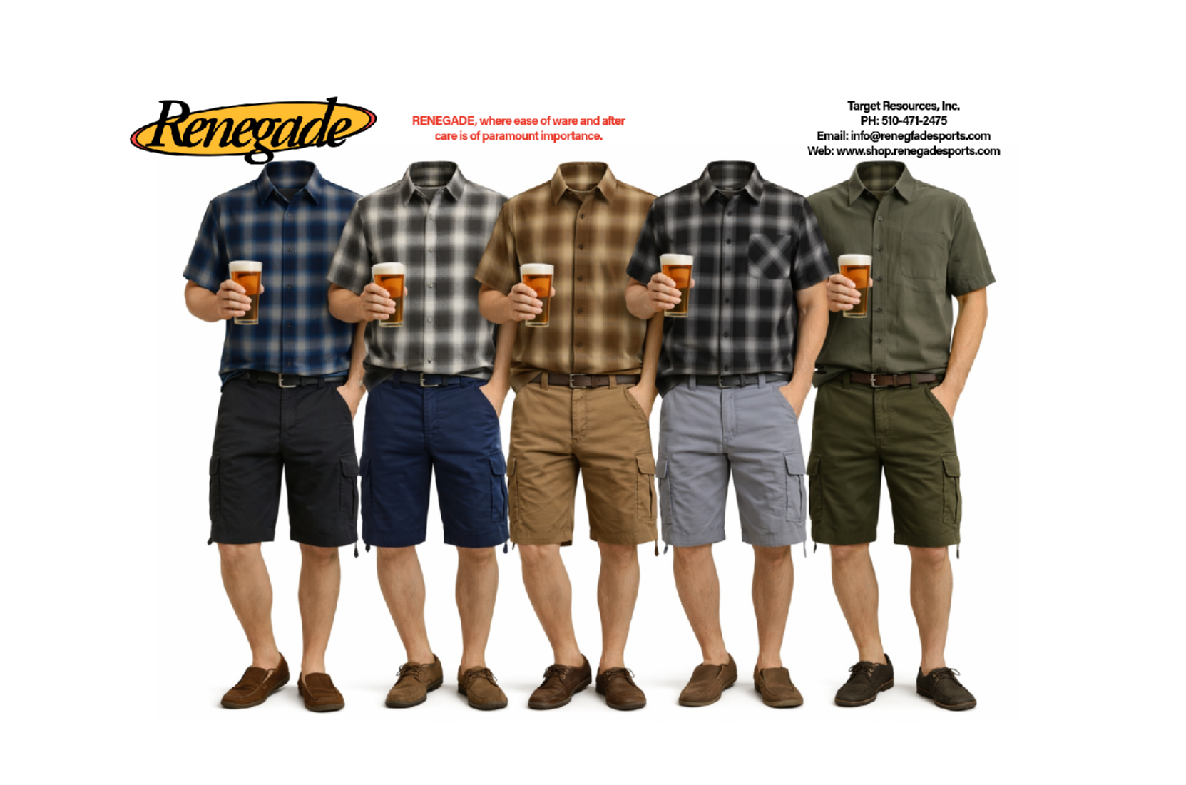 Renegade Sportswear Men’s 13″ Inseam Twill Belted Cargo Shorts 318