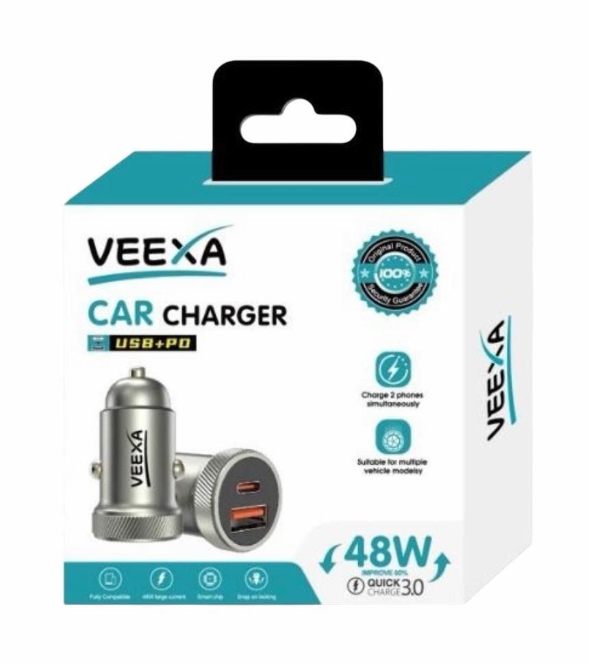 Veexa Aluminum Alloy 48W Usb+Pd Fast Car Charger (Black) 414